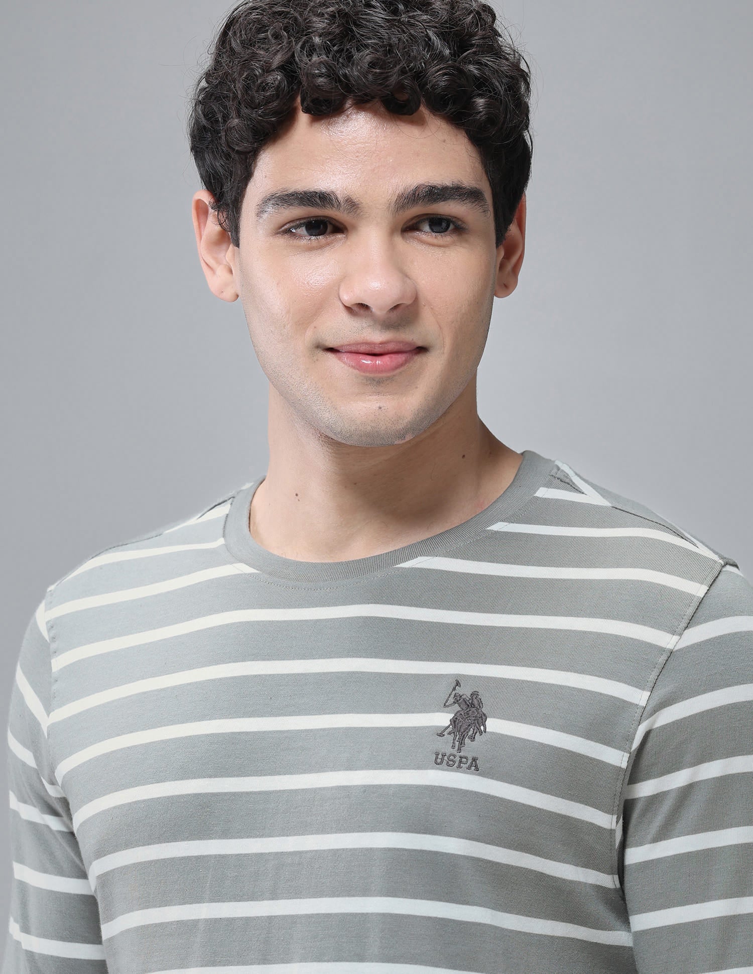 Horizontal Striped Pure Cotton I689 Lounge T-Shirt - Pack Of 1 Ghost Grey / White - U.S. Polo Assn. India | Large