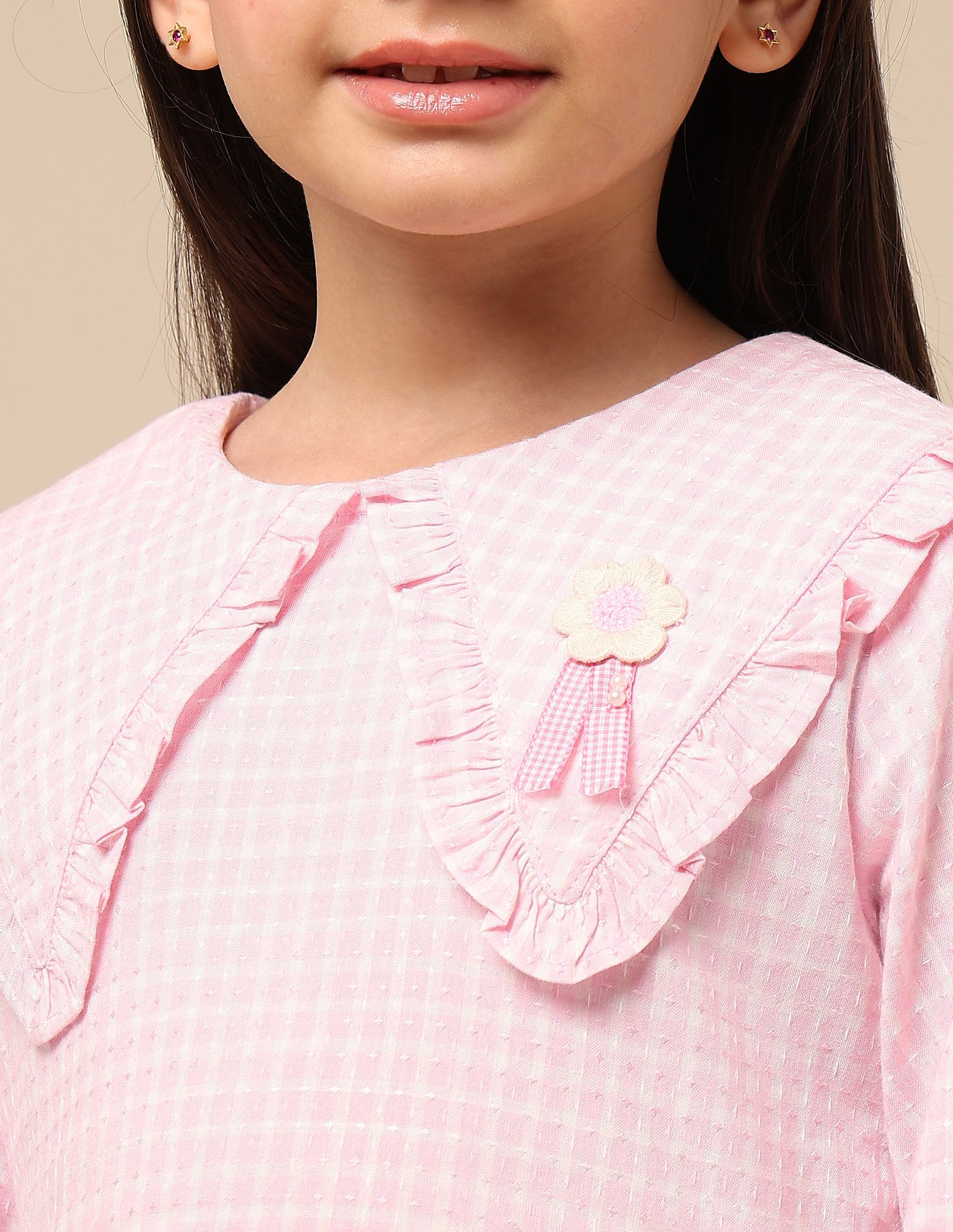 Girls Self Design Checked Shirt Dress Pink - U.S. POLO ASSN. | Large