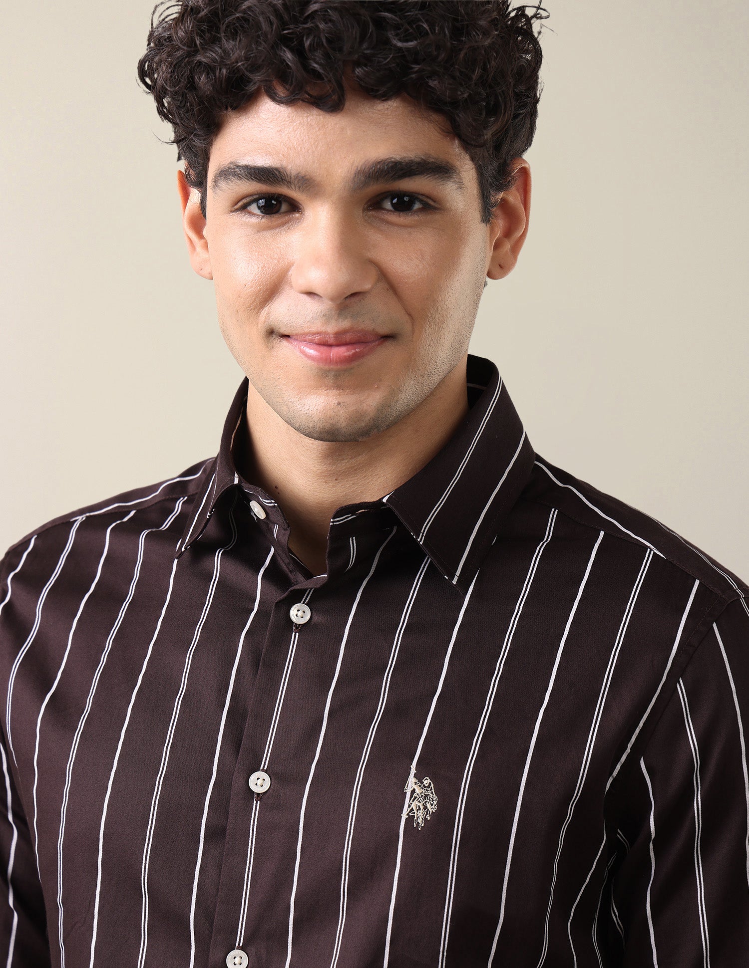 Satin Vertical Striped Shirt Brown - U.S. Polo Assn. India | Large