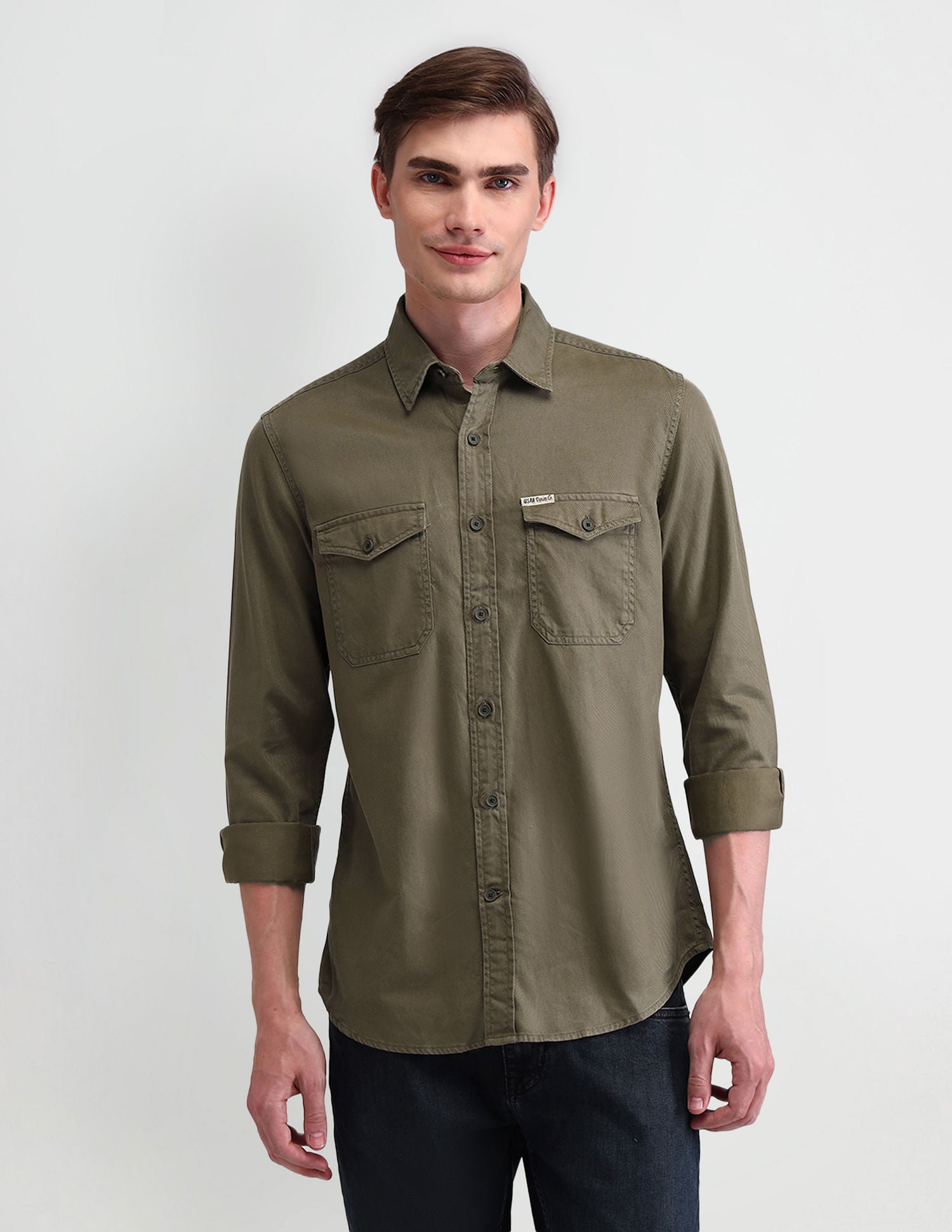 Slim Fit Corduroy Shirt Dk-Olive - U.S. Polo Assn. India | Large