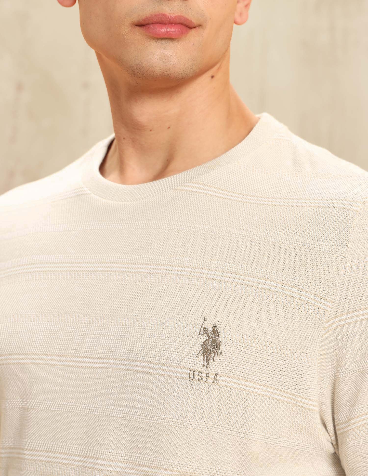 Horizontal Striped Slim Fit T-Shirt Beige - U.S. POLO ASSN. | Large
