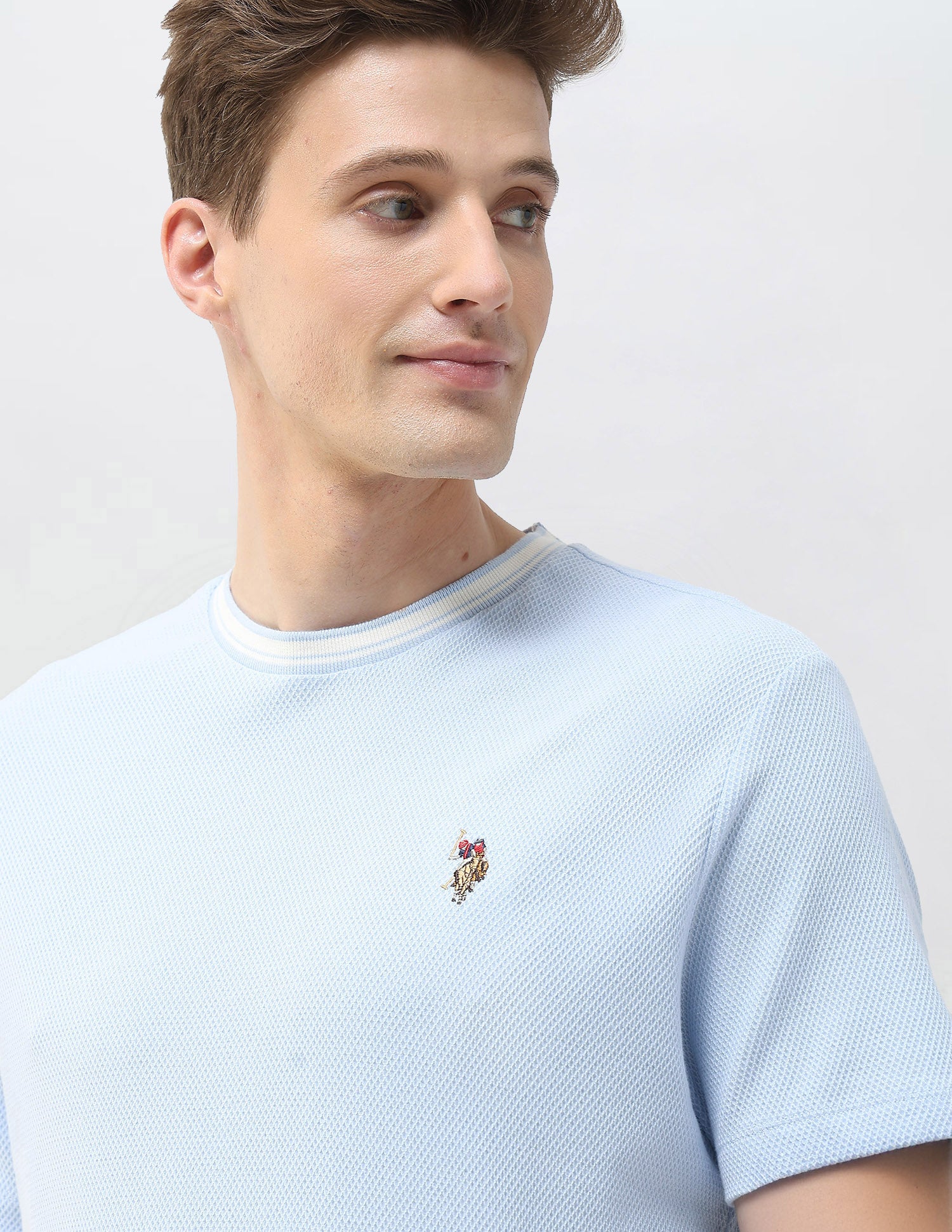 Textured Motel On The Coast Slim Fit T-Shirt Light Blue - U.S. Polo Assn. India | Large