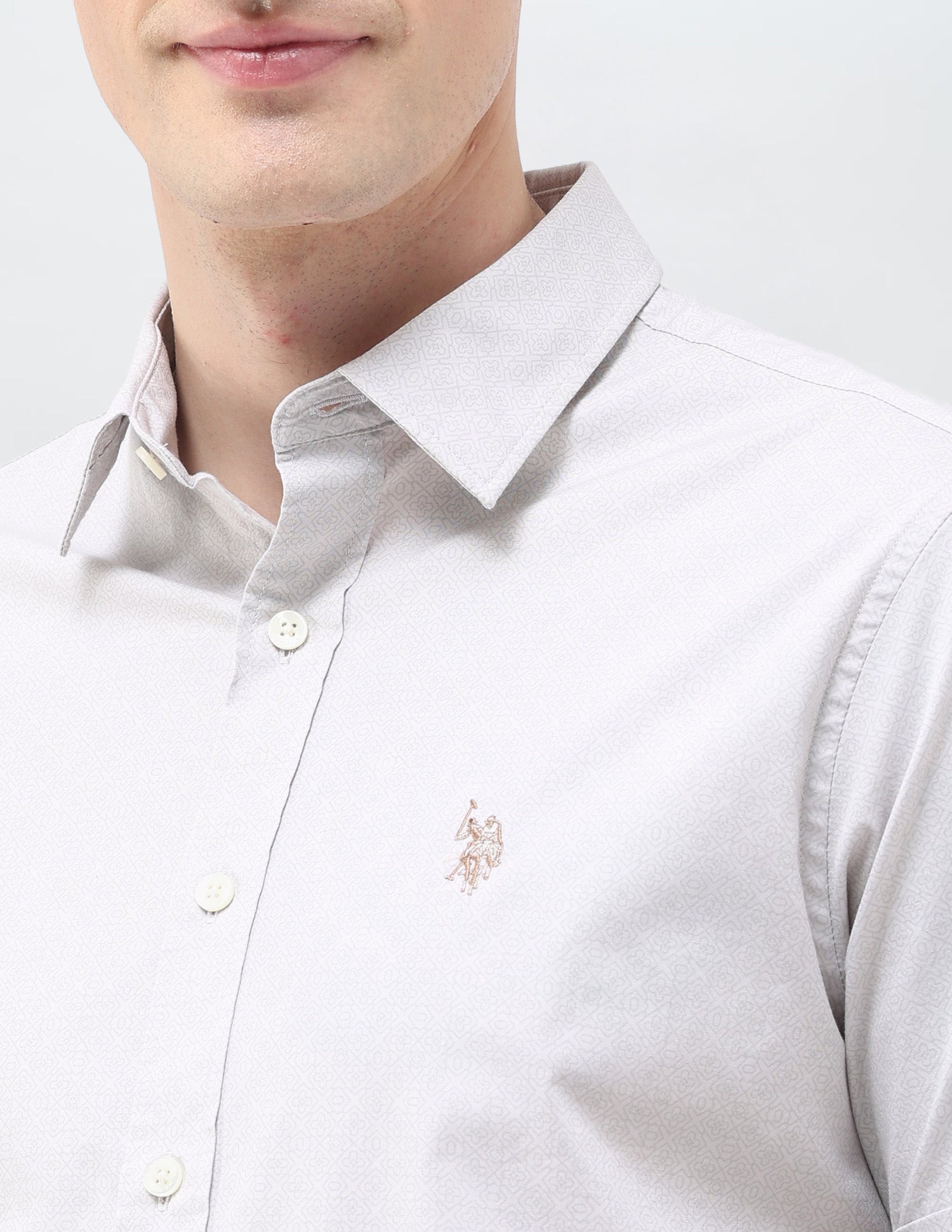 Geometric Printed Tailored Fit Shirt Beige - U.S. Polo Assn. India | Large