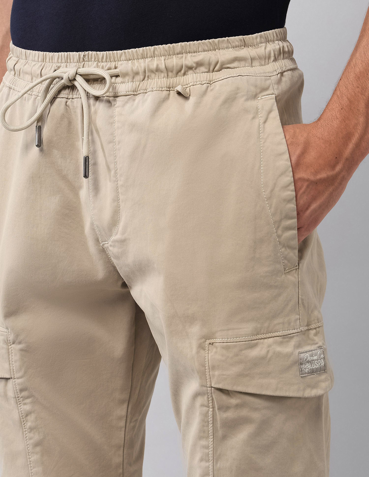 Solid Straight Fit Cargos Beige - U.S. Polo Assn. India | Large