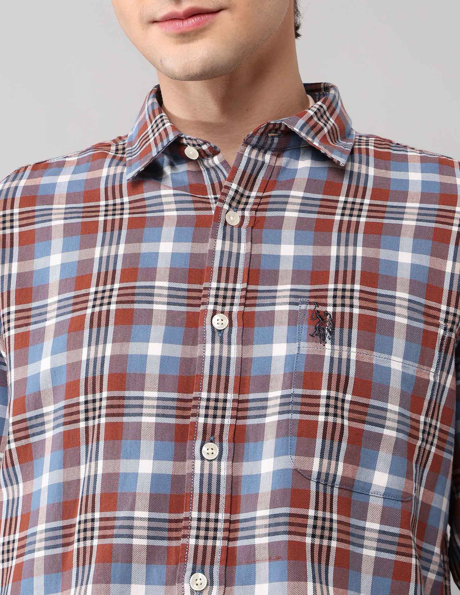 Plaid Checked Pure Cotton Shirt Rust - U.S. Polo Assn. India | Large