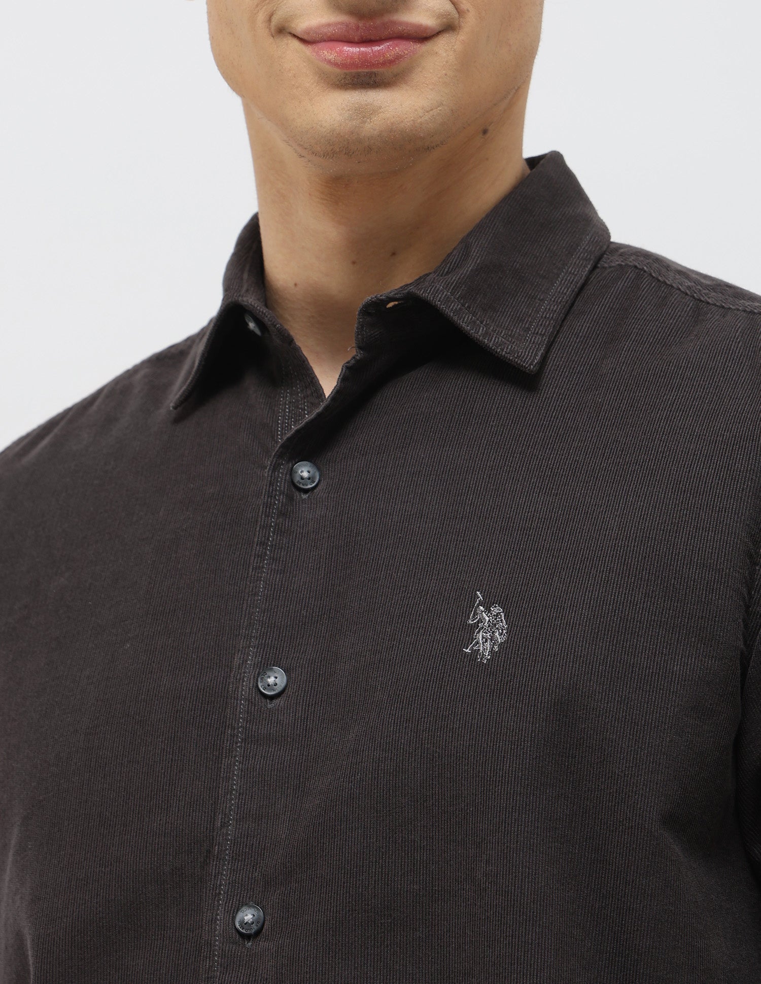 Pure Cotton Corduroy Shirt Dark Grey - U.S. Polo Assn. India | Large