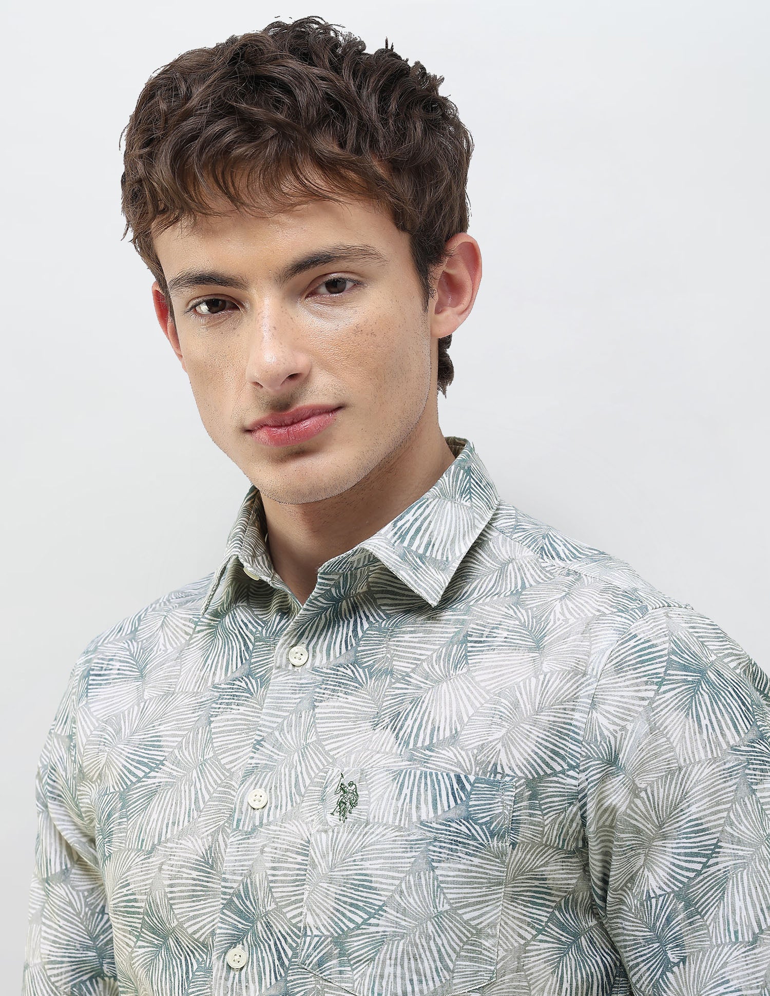 Tropical Printed Regular Fit Shirt Olive - U.S. Polo Assn. India | Large