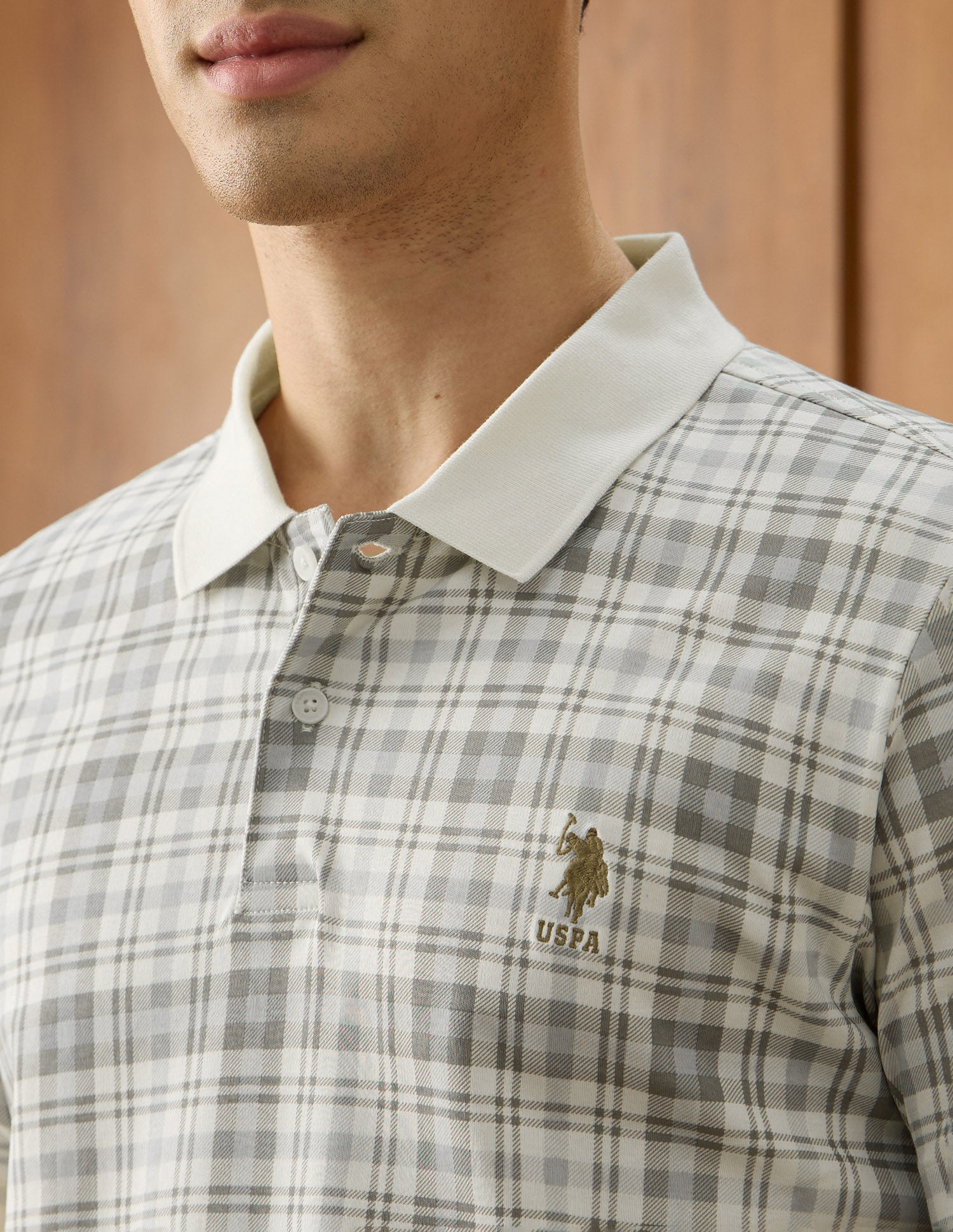 Checked Slim Fit Polo Shirt Beige - U.S. Polo Assn. India | Large