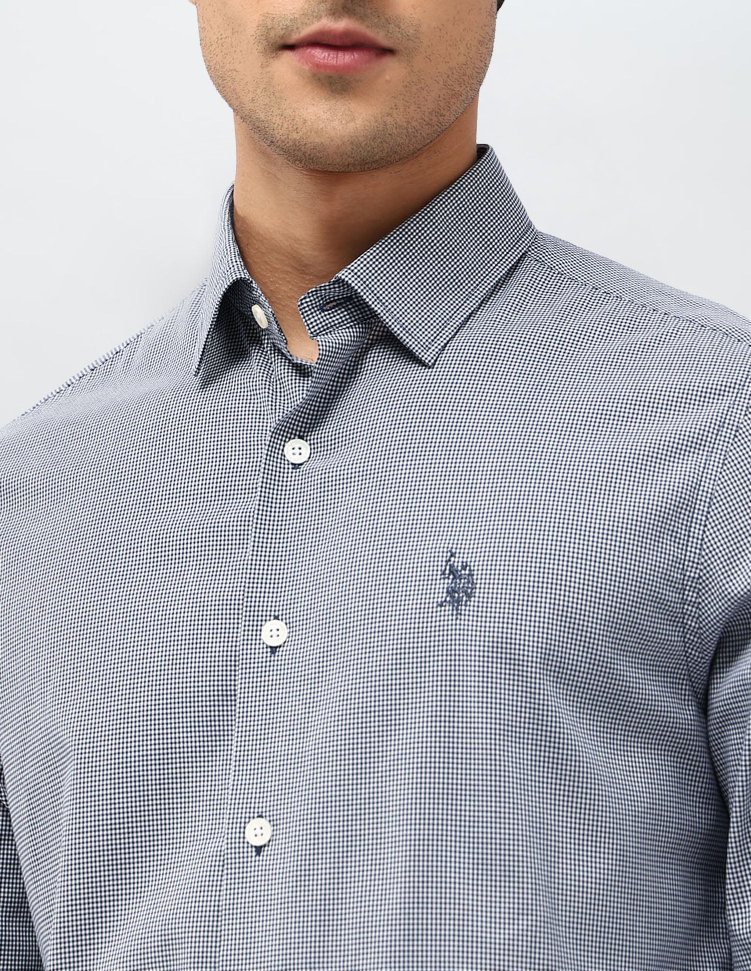 Micro Checked Tailored Fit Shirt Navy - U.S. POLO ASSN. | Large