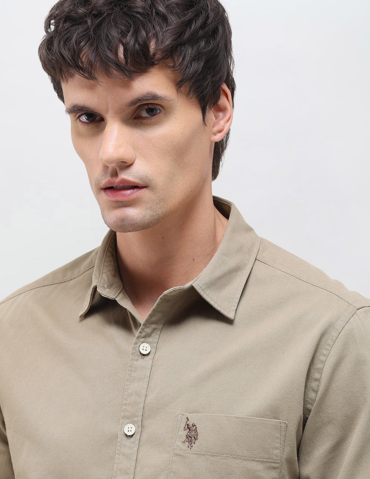 Solid Regular Fit Shirt Khaki - U.S. Polo Assn. India | Large