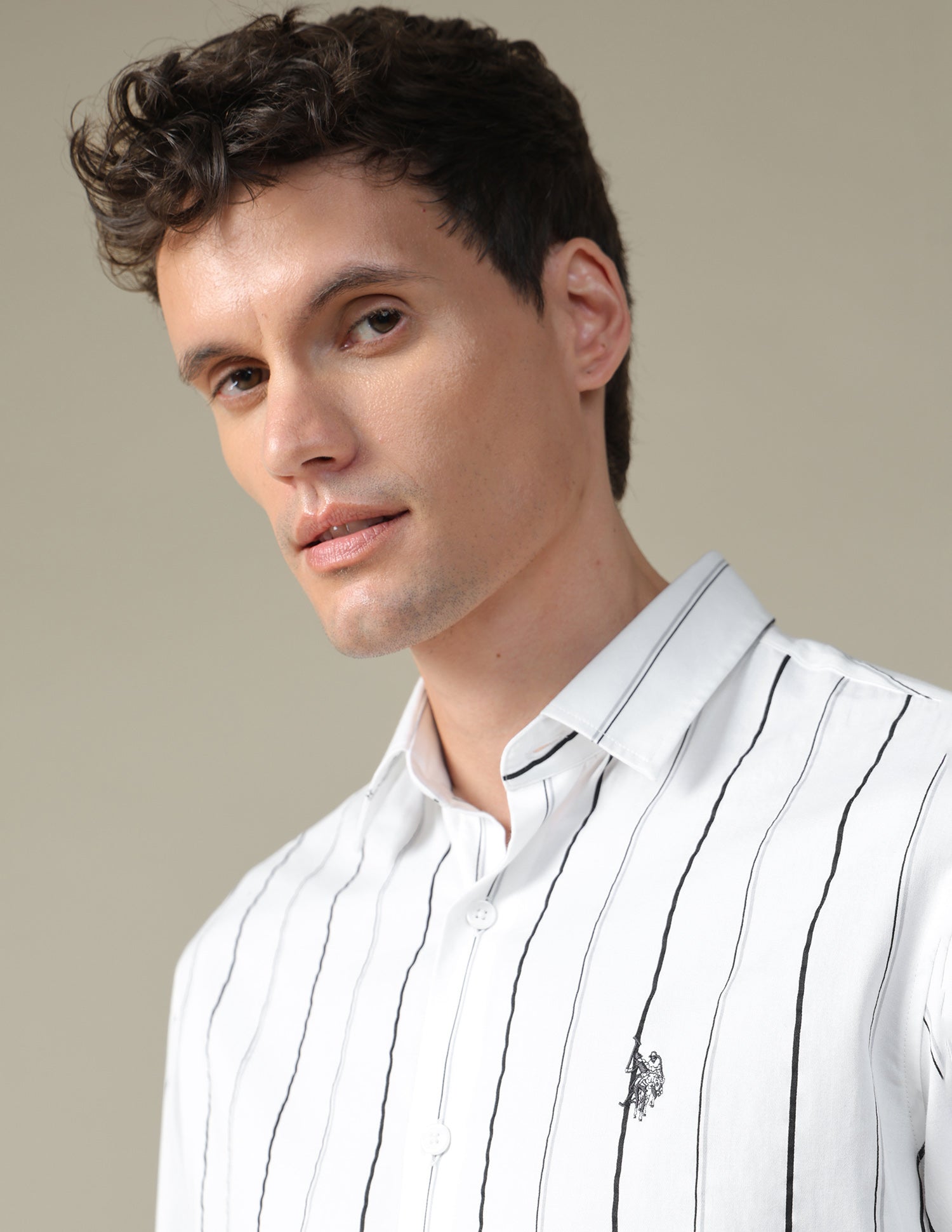 Vertical Striped Satin Shirt Light Grey - U.S. Polo Assn. India | Large
