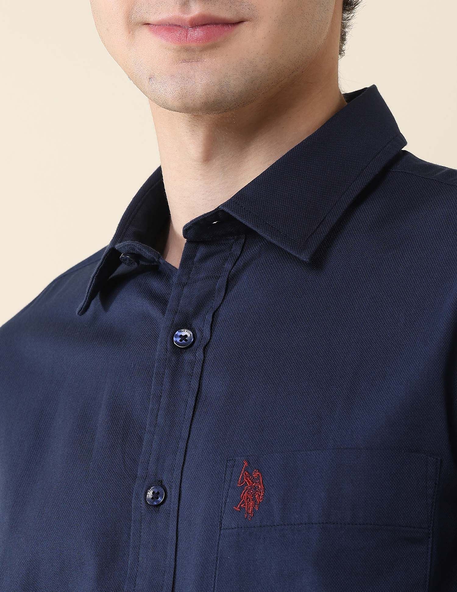 Solid Birds Eye Dobby Shirt Navy - U.S. Polo Assn. India | Large