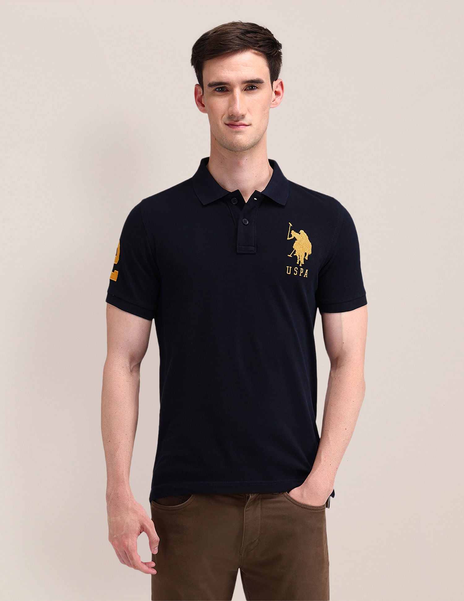 Pure Cotton Solid Slim Fit Polo Shirt Navy - U.S. POLO ASSN. | Large