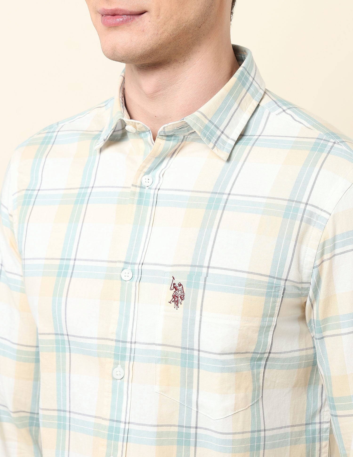 Tartan Checked Twill Shirt Beige - U.S. Polo Assn. India | Large