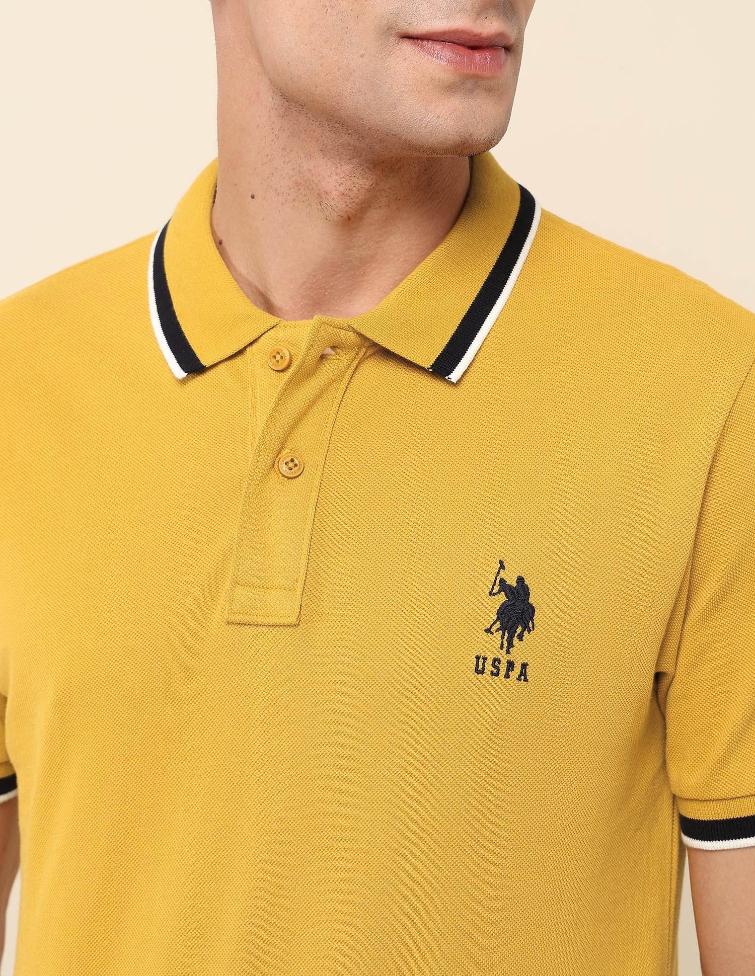 Slim Fit Solid Polo Shirt Yellow - U.S. Polo Assn. India | Large