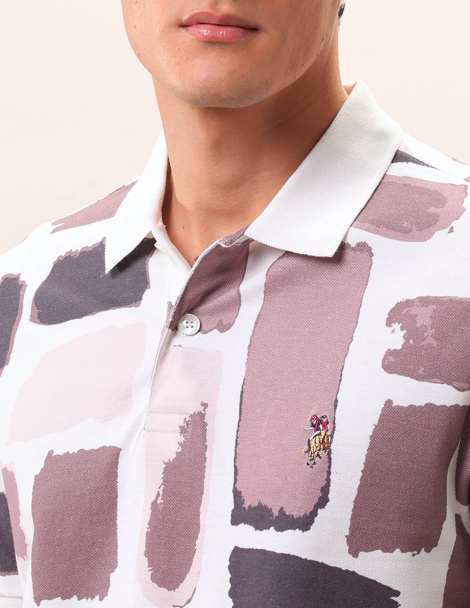 Abstract Printed Pure Cotton Polo Shirt Ivory - U.S. Polo Assn. India | Large