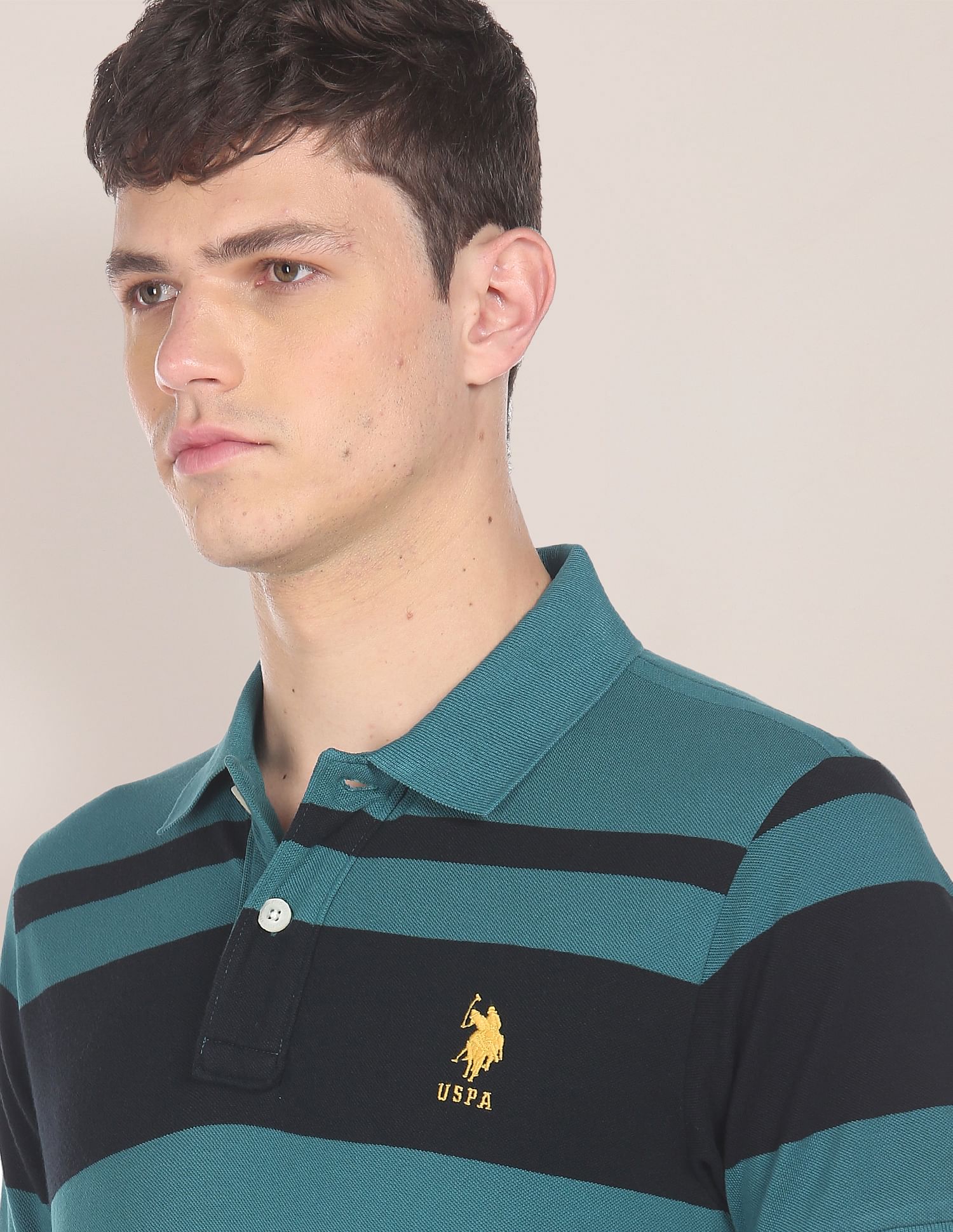 Cotton Striped Polo Shirt Teal - U.S. POLO ASSN. | Large