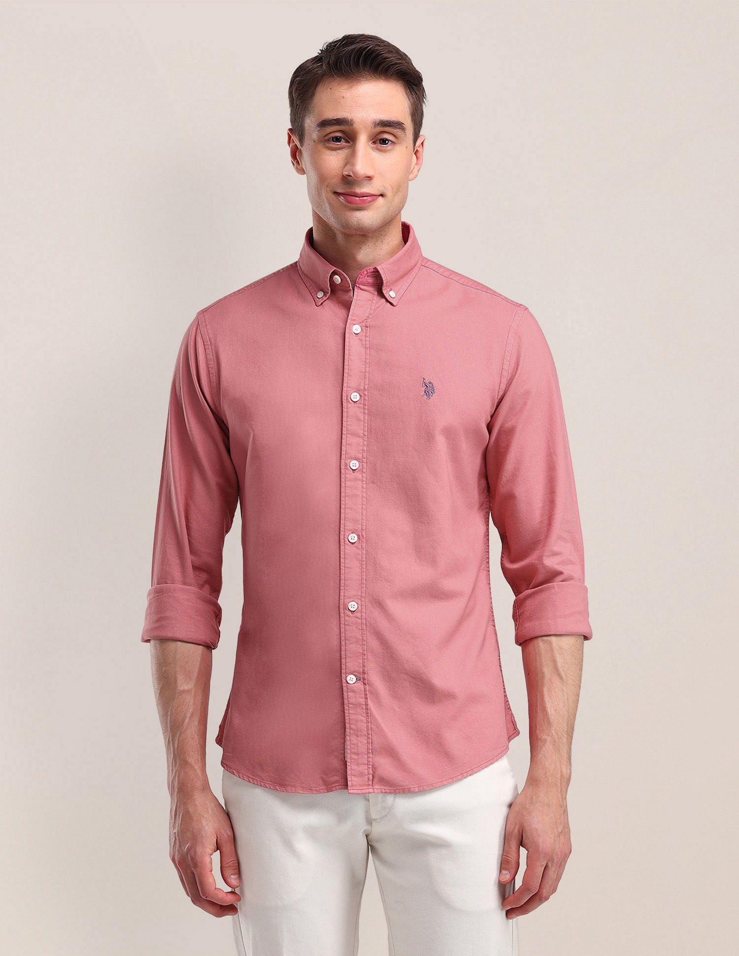 Tailored Fit Solid Shirt Pink - U.S. POLO ASSN. | Large