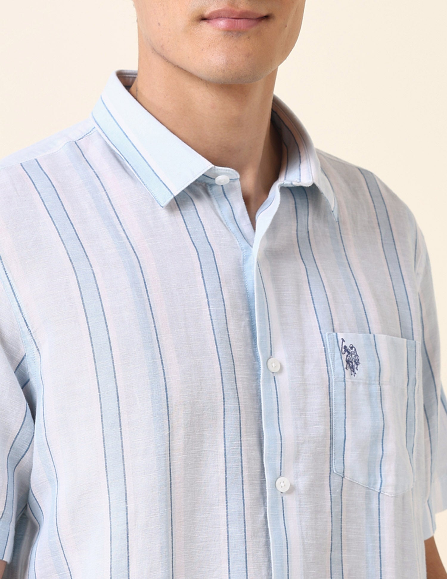 Tailored Fit Vertical Striped Shirt Blue - U.S. Polo Assn. India | Large