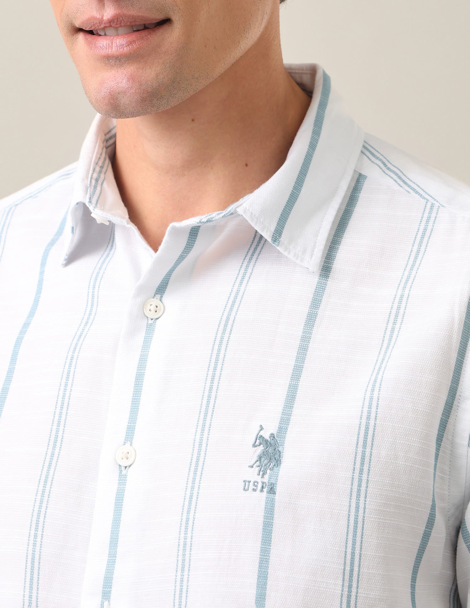 Vertical Striped Regular Fit Shirt Light Teal - U.S. Polo Assn. India | Large