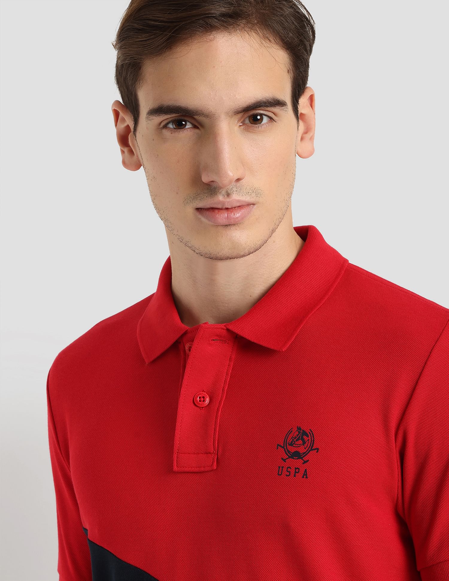 Diagonal Colour Block Active Polo Shirt Red - U.S. Polo Assn. India | Large