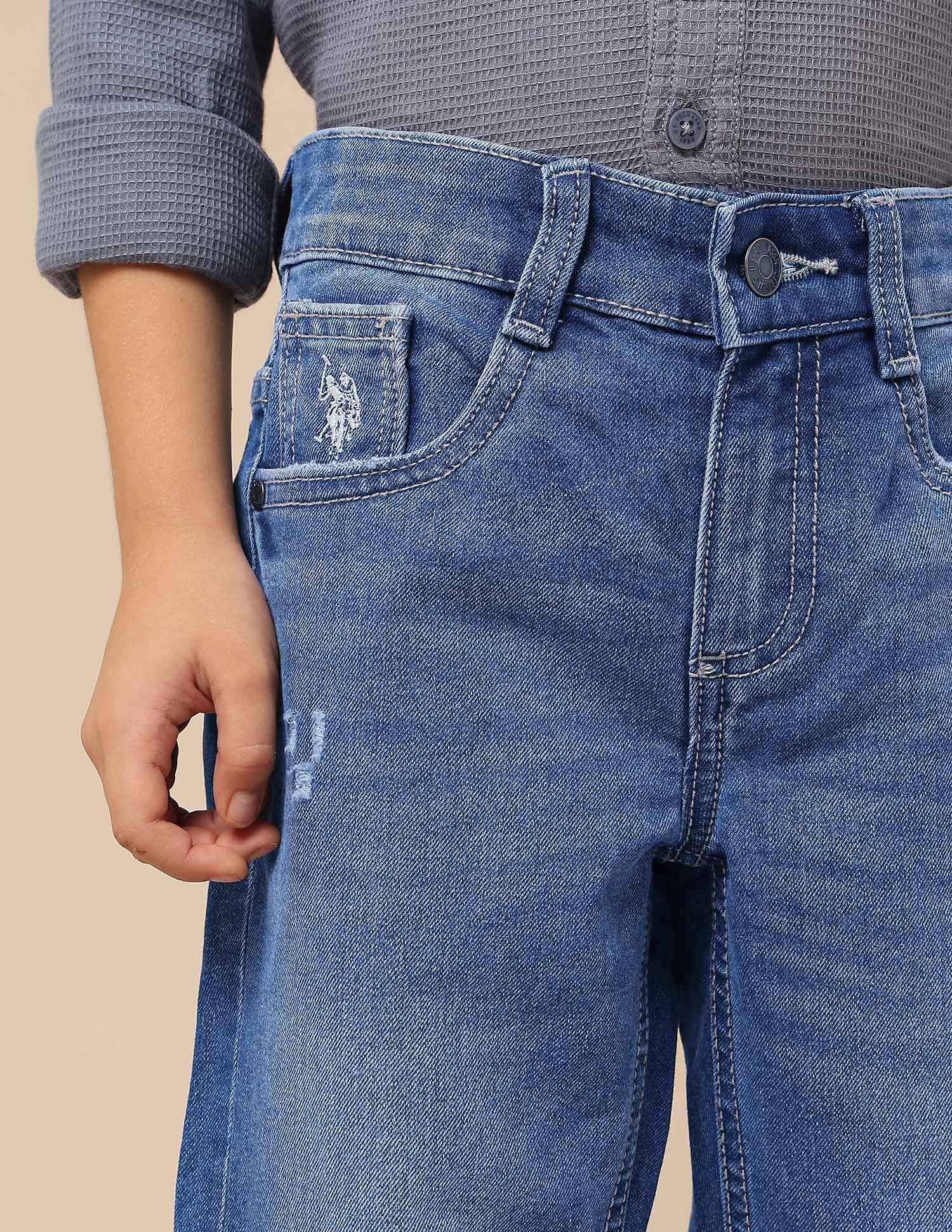 Boys Slim Fit Lightly Distressed Jeans Blue - U.S. POLO ASSN. | Large