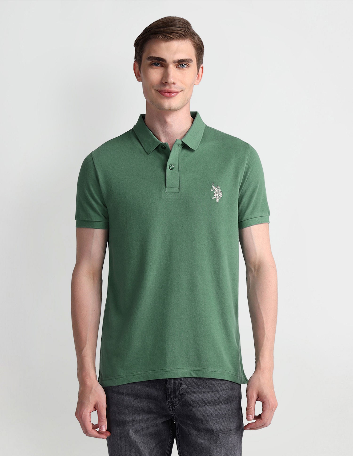 Muscle Fit Solid Polo Shirt Green - U.S. Polo Assn. India | Large