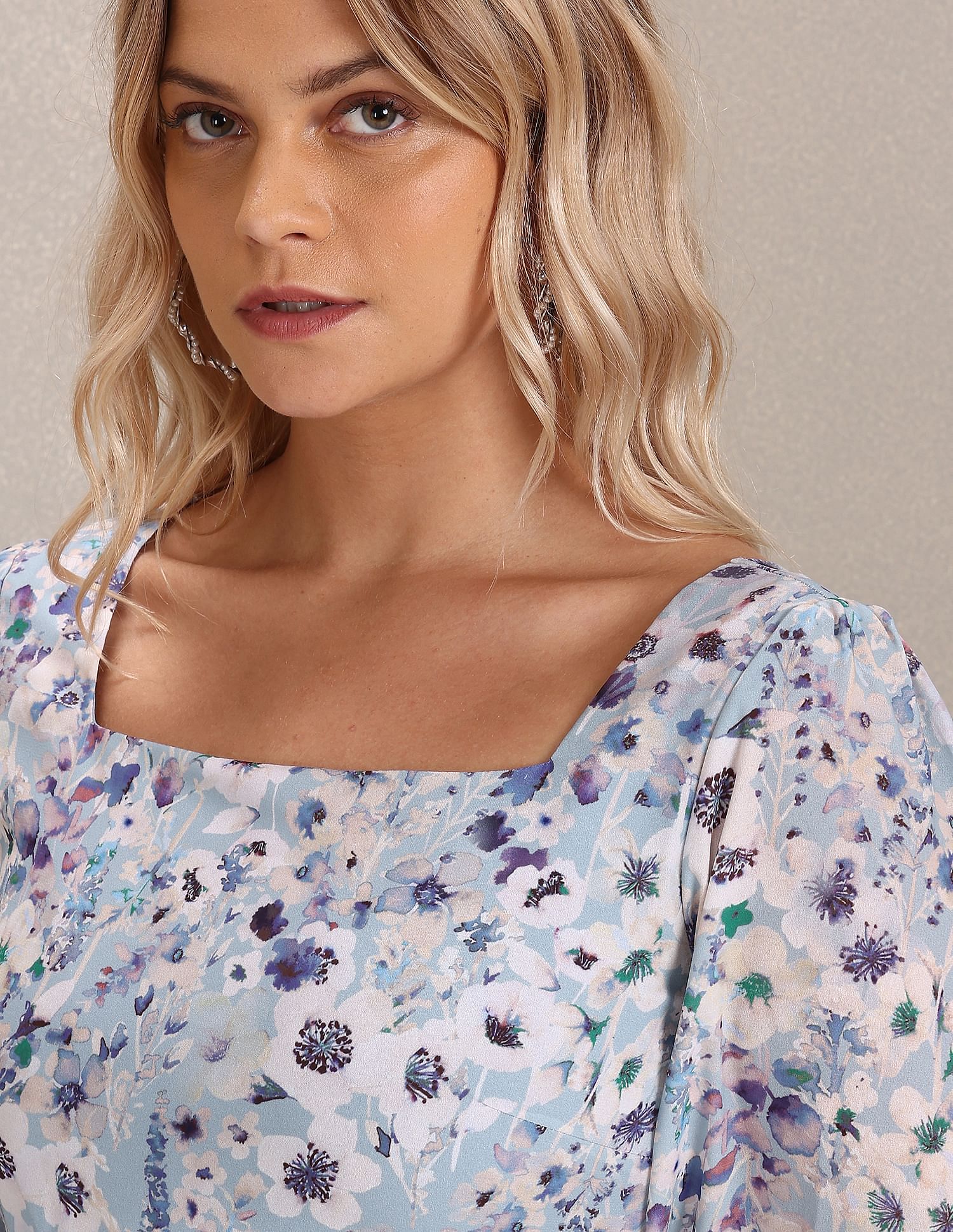Square Neck Floral Print Fit And Flare Dress Blue - U.S. Polo Assn. India | Large