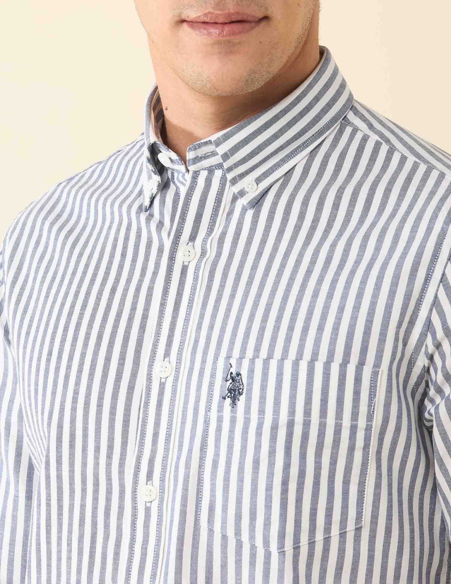 Vertical Striped Oxford Shirt Dark Blue - U.S. Polo Assn. India | Large