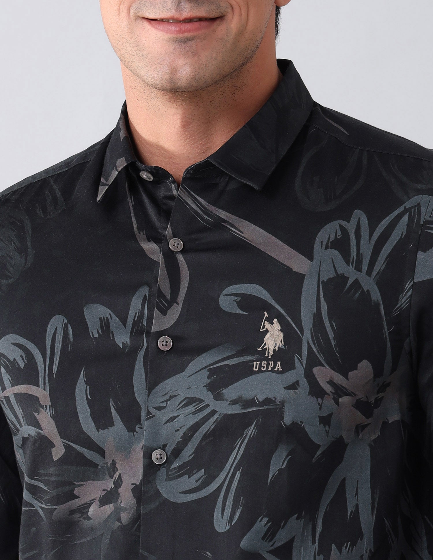 Regular Fit Floral Printed Shirt Black - U.S. Polo Assn. India | Large
