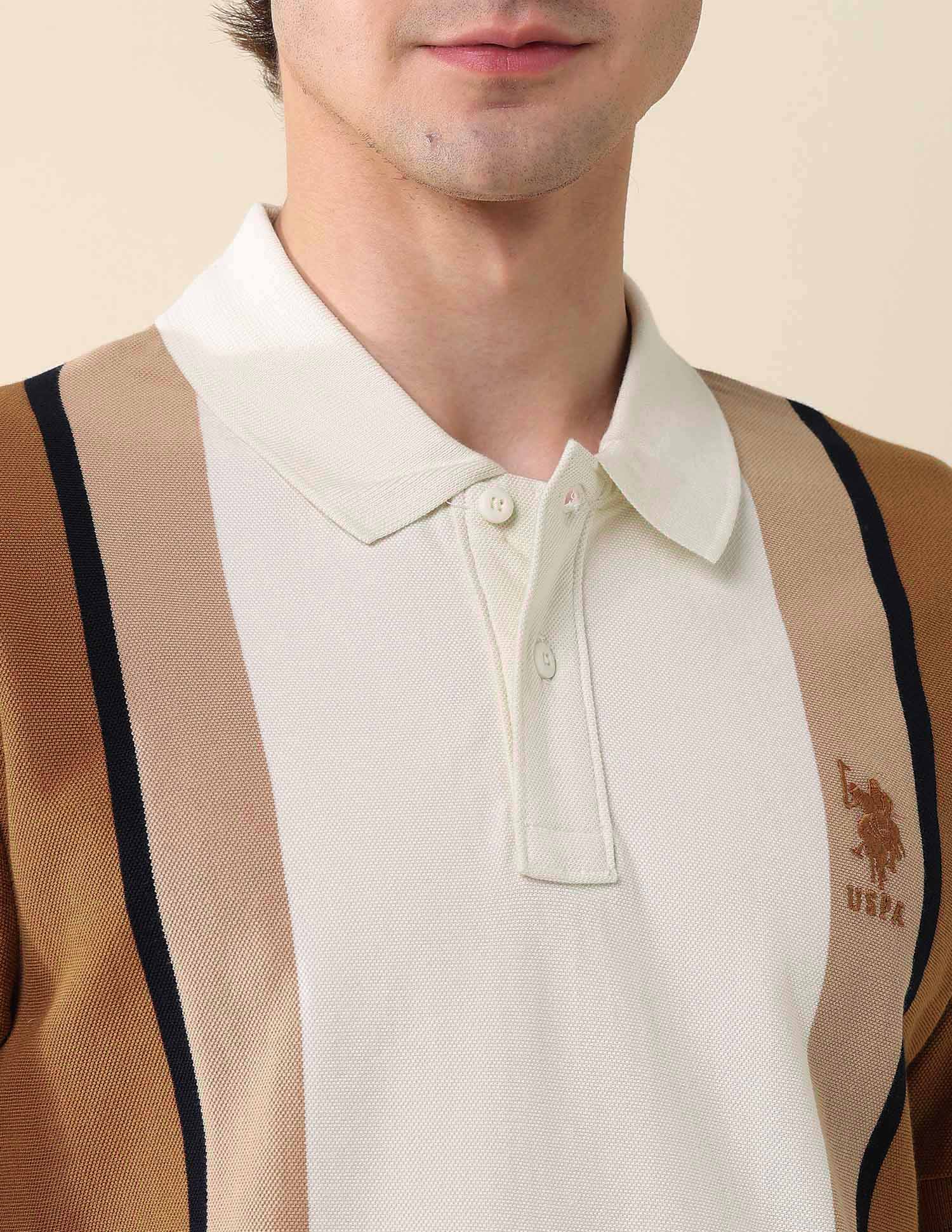 Colourblocked Pure Cotton Polo Shirt Brown - U.S. Polo Assn. India | Large
