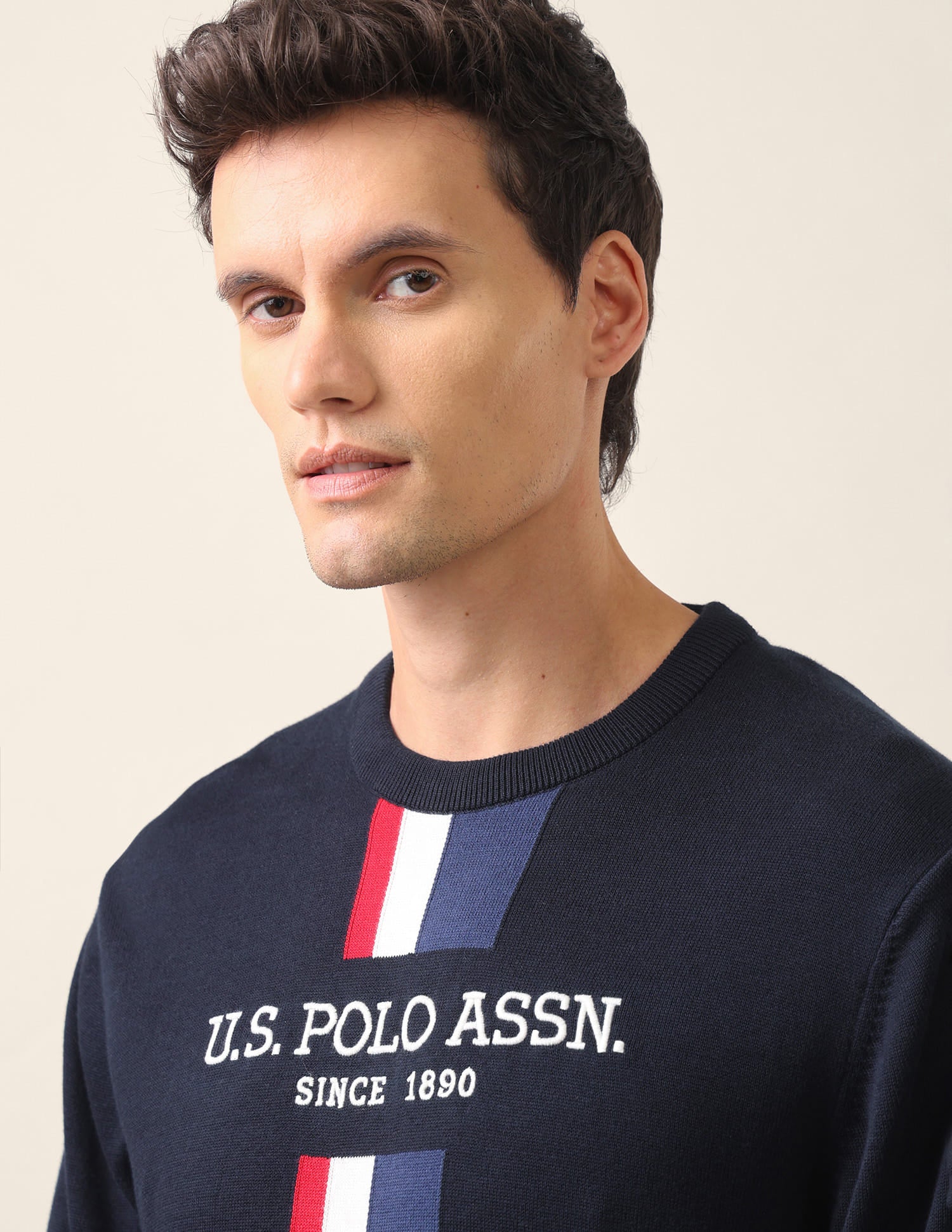 Brand Printed Regular Fit Sweater Navy - U.S. Polo Assn. India | Large
