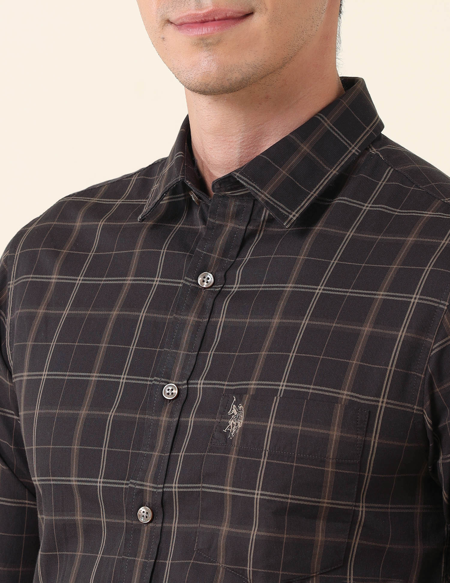 Grid Tattersall Checked Tailored Fit Shirt Dark Brown - U.S. Polo Assn. India | Large