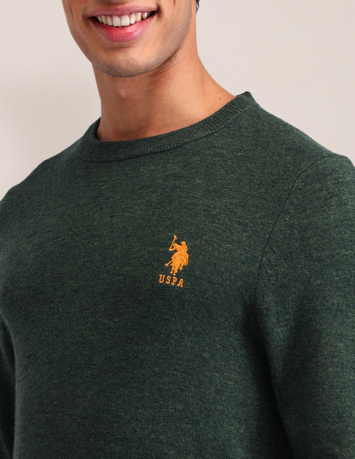 Textured Regular Fit Sweater Olive - U.S. Polo Assn. India | Large