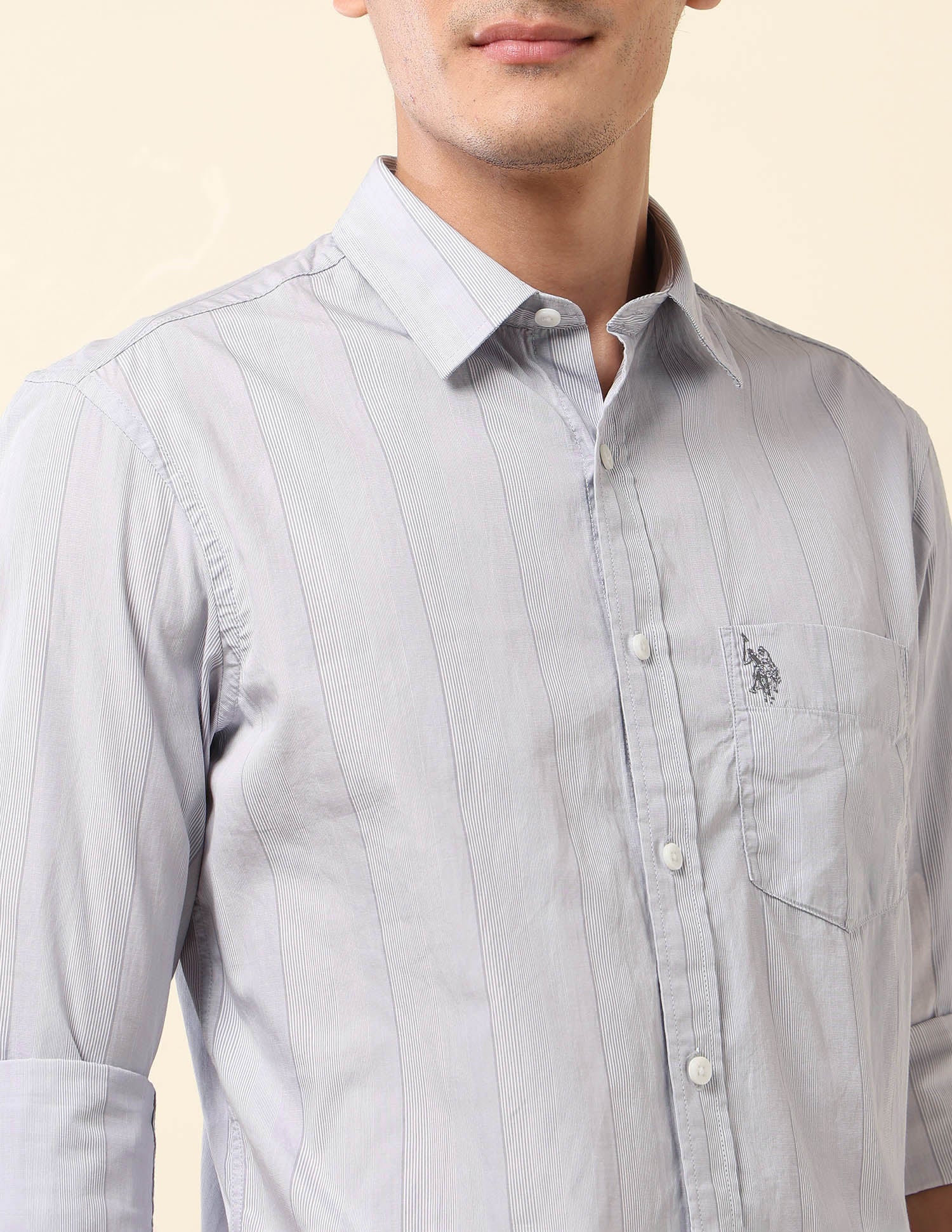 Pinstriped Pure Cotton Shirt Light Grey - U.S. Polo Assn. India | Large
