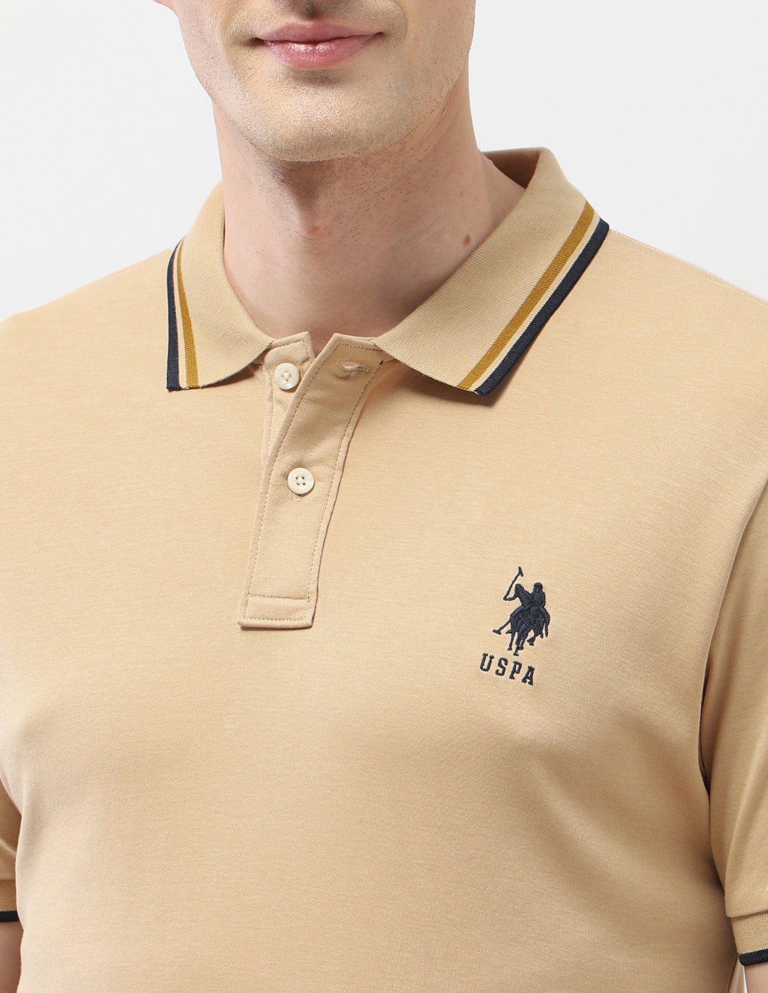 Solid Slim Fit Polo Shirt Beige - U.S. Polo Assn. India | Large