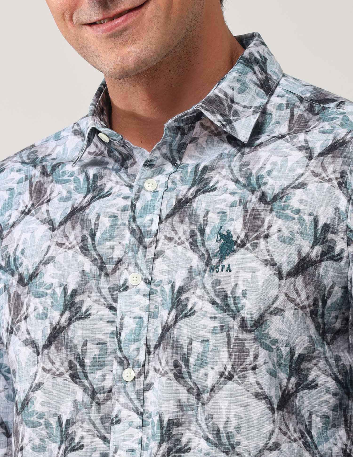 Floral Printed Regular Shirt Teal - U.S. POLO ASSN. | Large