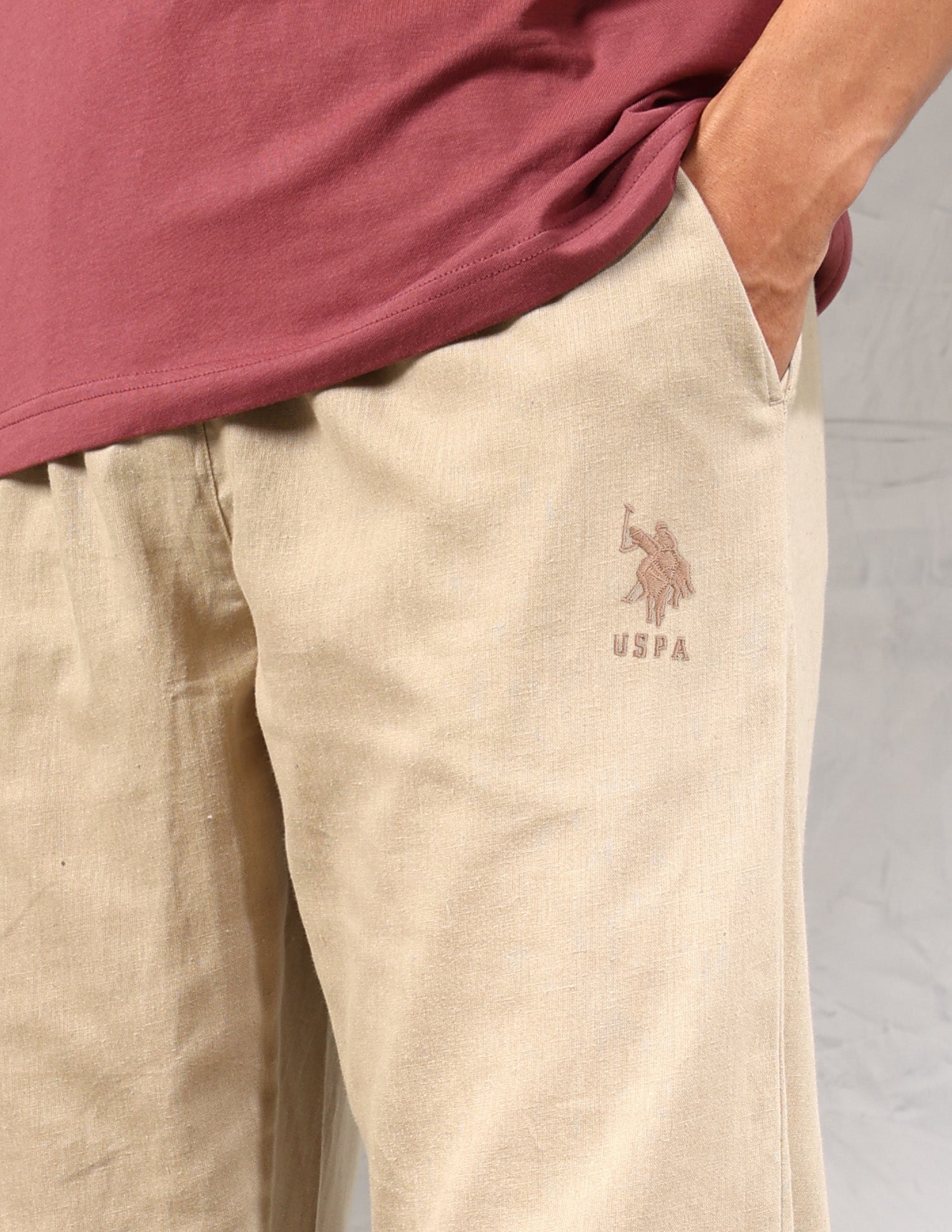 Relaxed Fit Cotton Linen OELP8 Lounge Pants - Pack Of 1 Light Taupe - U.S. POLO ASSN. | Large