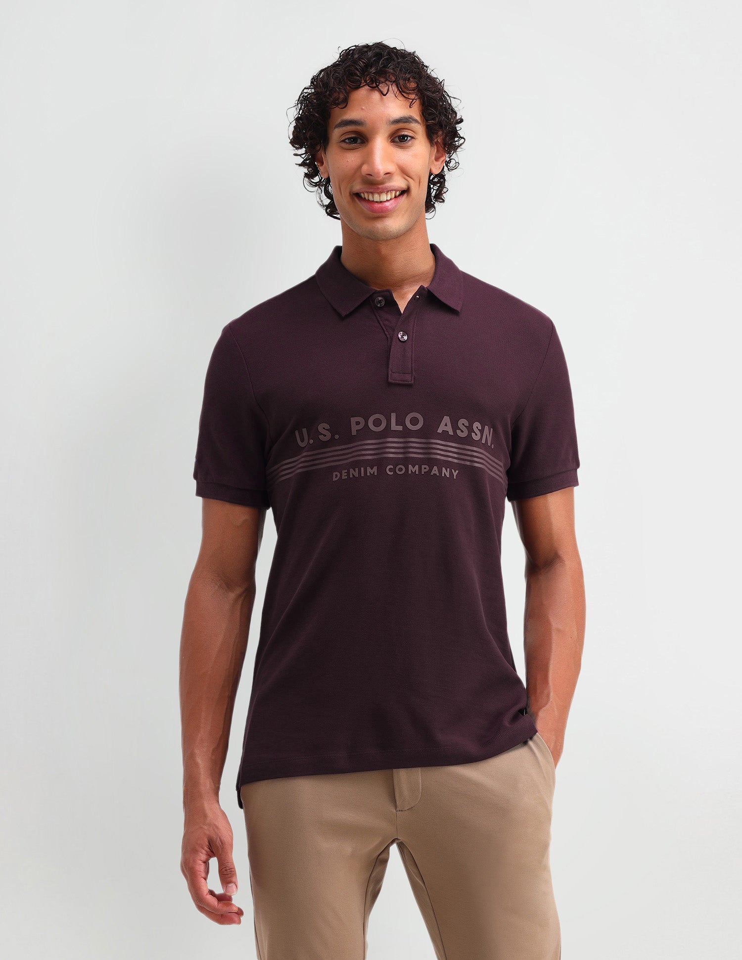 Brand Printed Muscle Fit Polo Shirt Wine - U.S. Polo Assn. India | Large