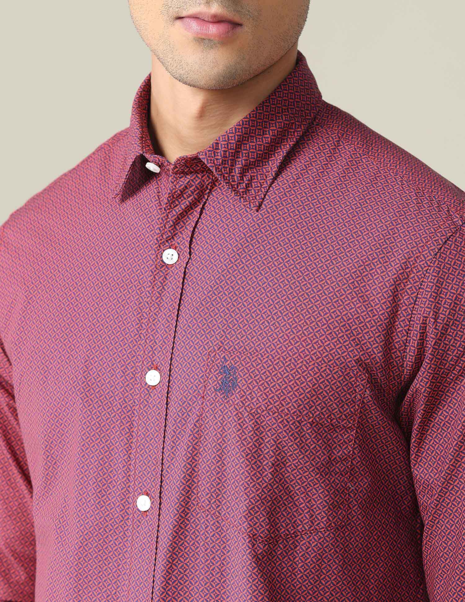 Spread Collar Geometric Shirt Red - U.S. POLO ASSN. | Large