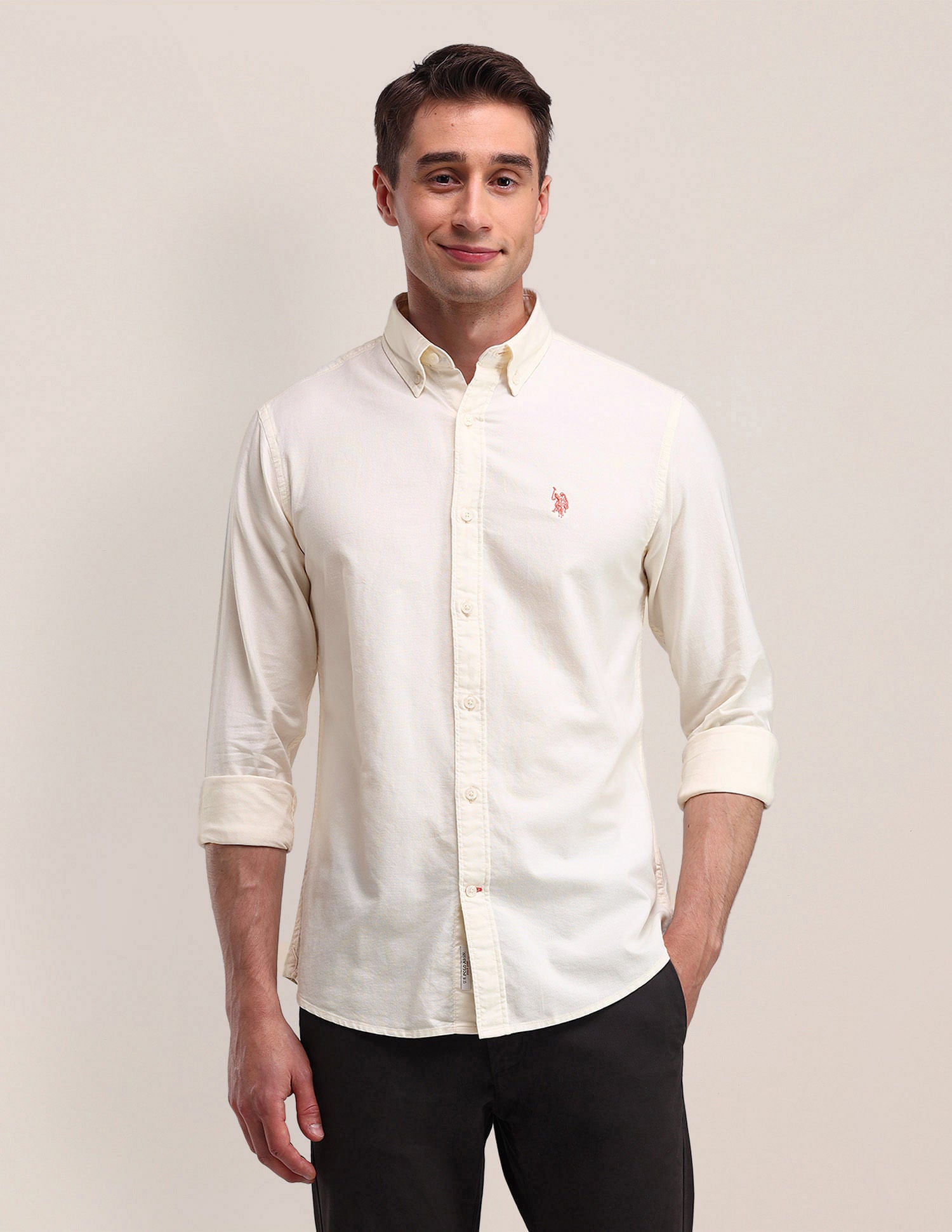 Tailored Fit Solid Shirt Off-White - U.S. POLO ASSN. | Large