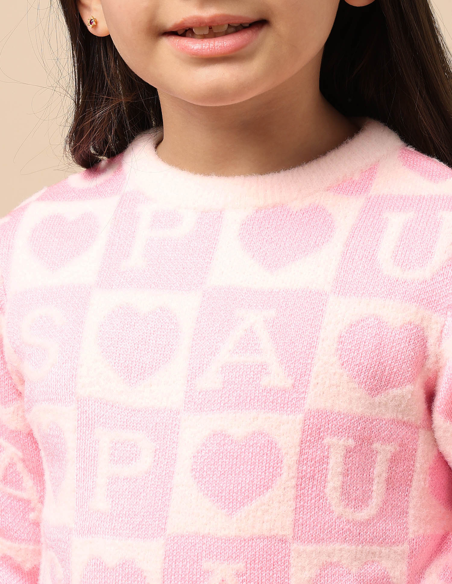 Girls Patterned Knit Sweatshirt Pink and Black - U.S. POLO ASSN. | Large