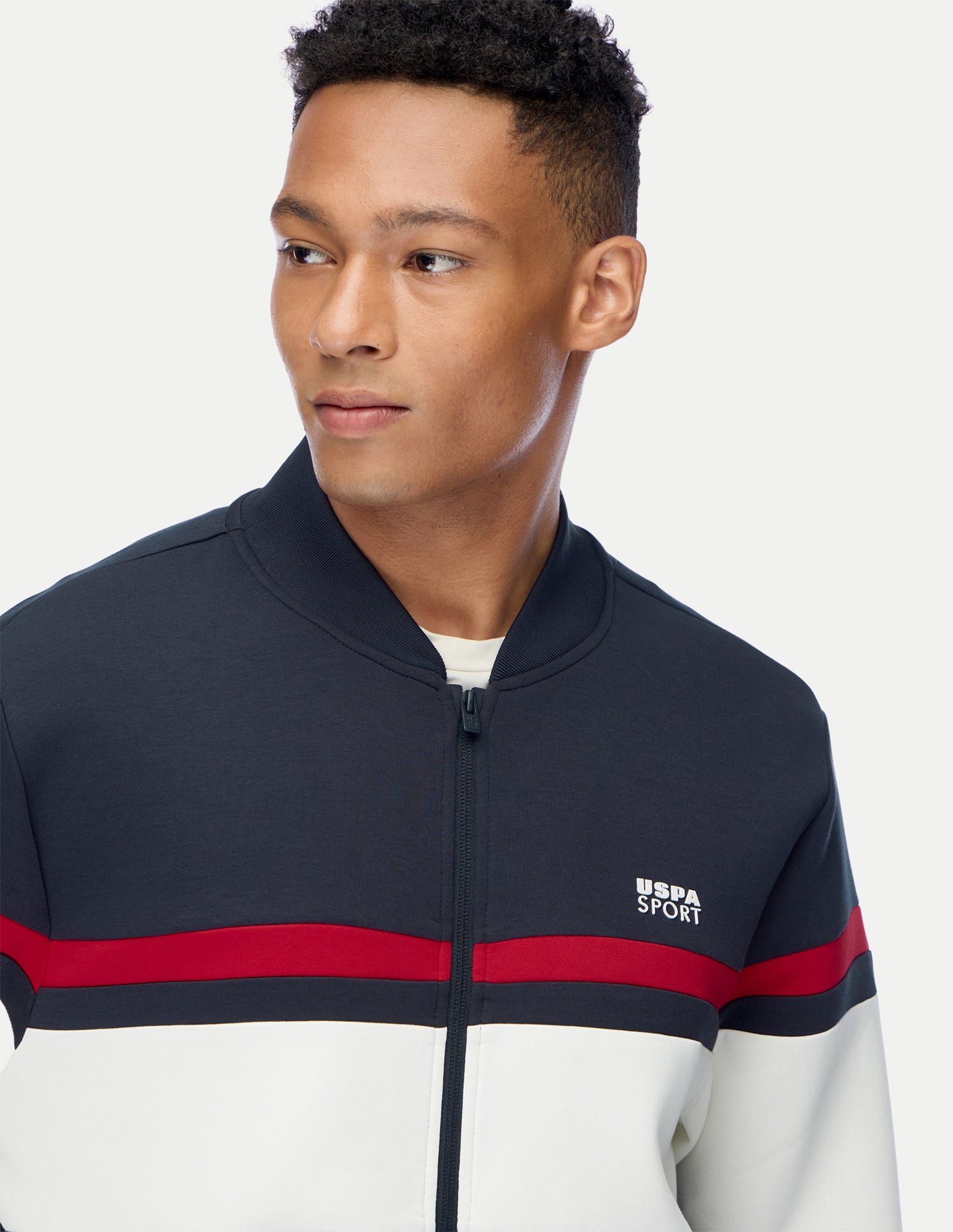 Colour Blocked Slim Fit Active Zipper Sweatshirt Navy - U.S. Polo Assn. India | Large