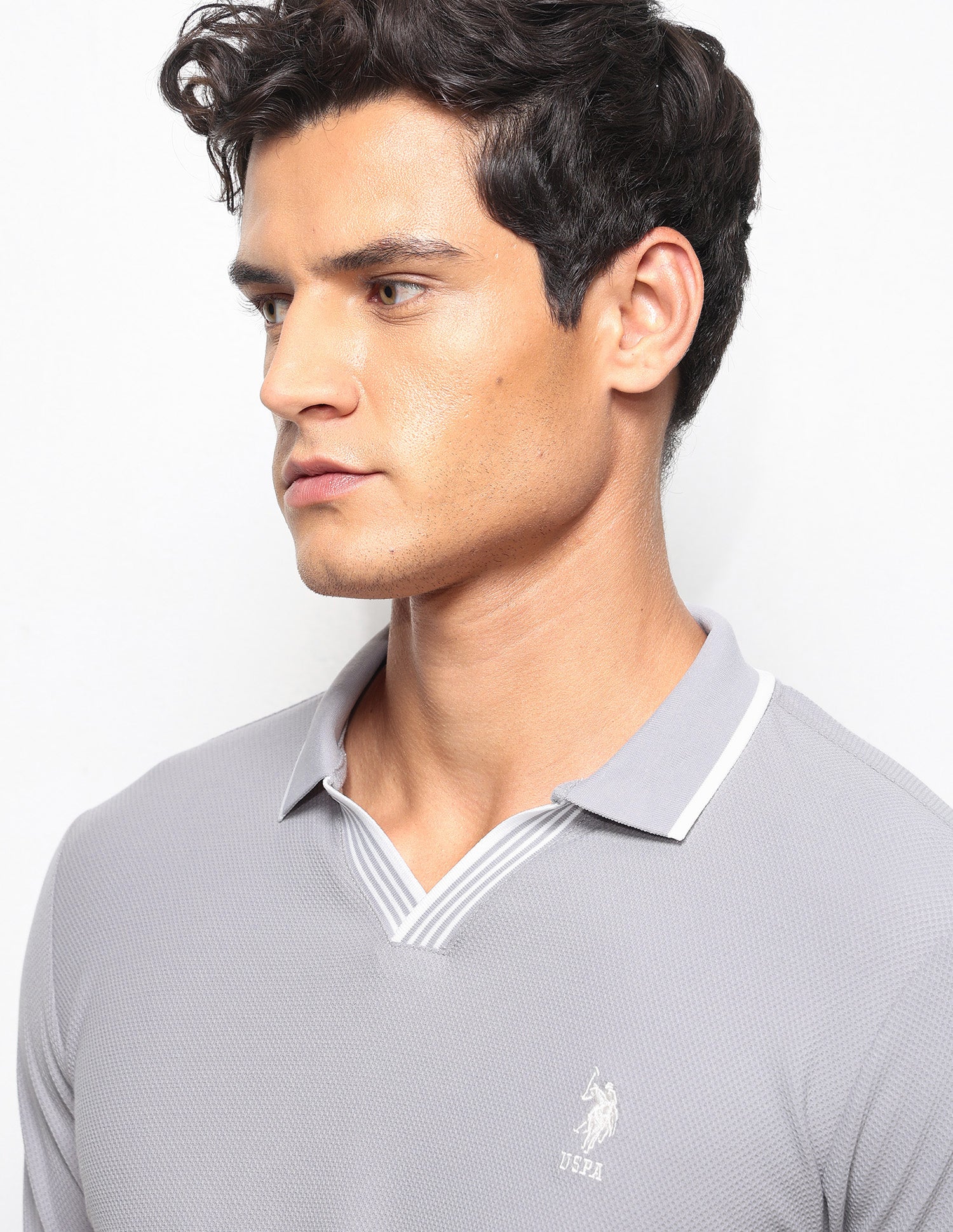 Textured Slim Fit Polo Shirt Light Grey - U.S. Polo Assn. India | Large