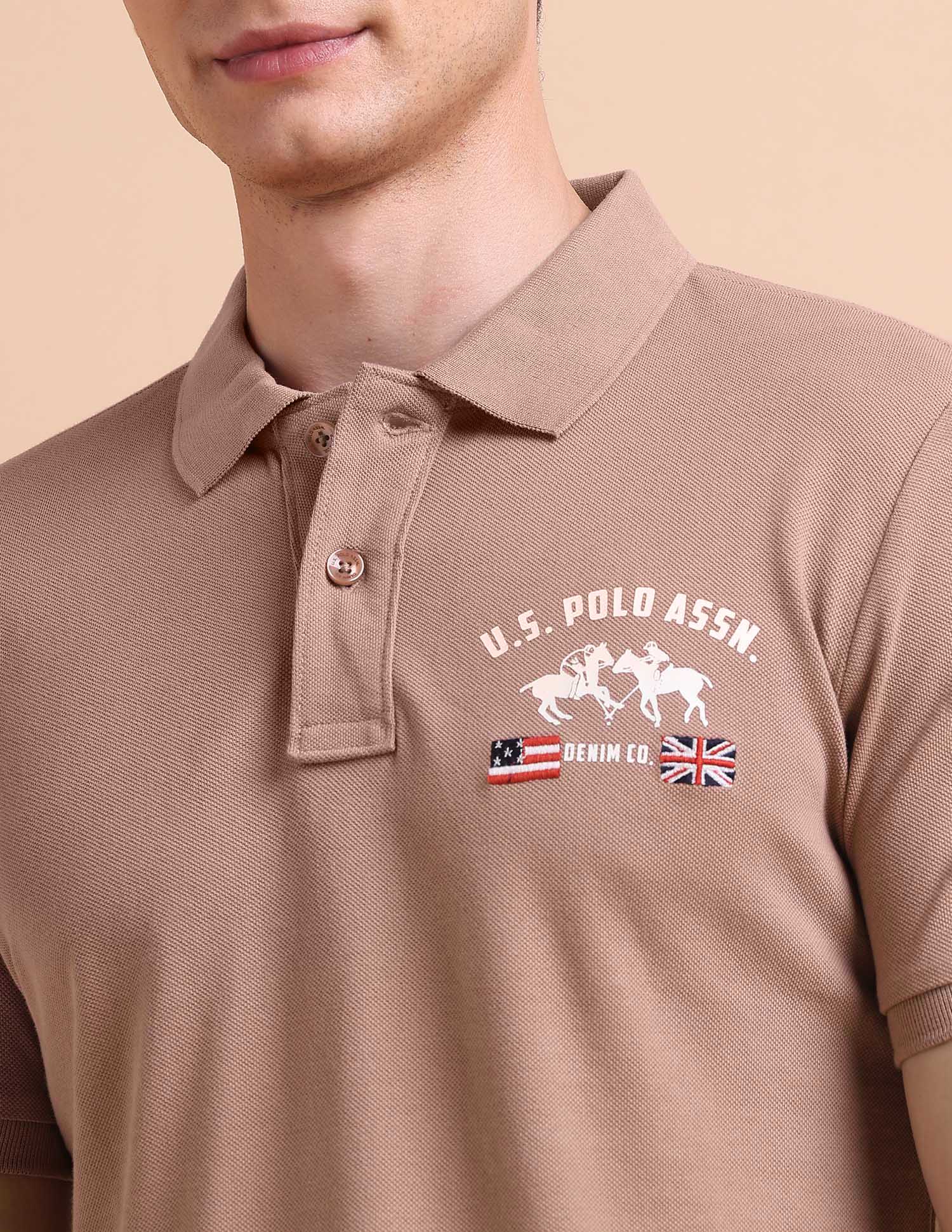 Brand Printed Muscle Fit Polo Shirt Pink - U.S. POLO ASSN. | Large