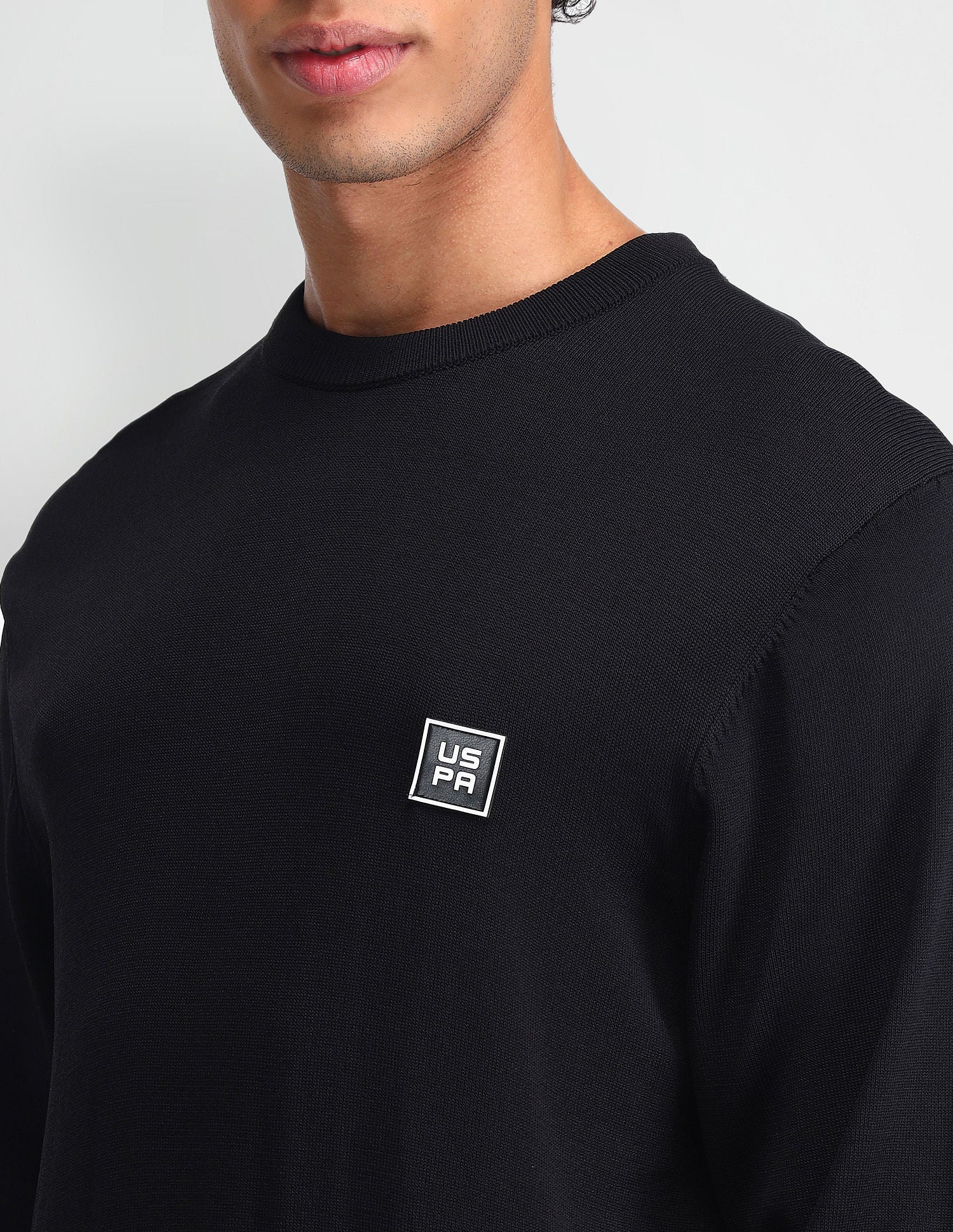 Regular Fit Solid Sweater Black - U.S. Polo Assn. India | Large