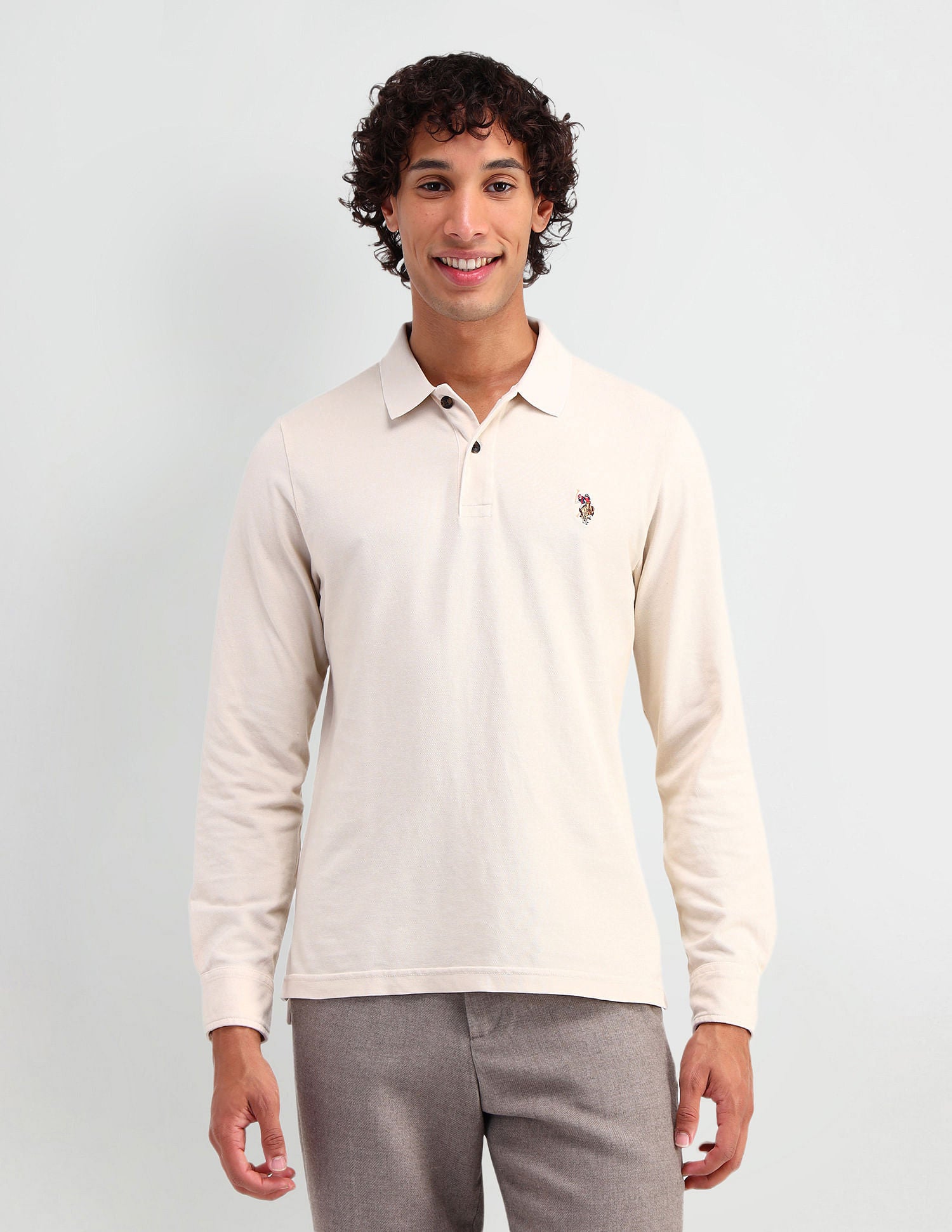 Muscle Fit Pure Cotton Polo Shirt Light Beige - U.S. POLO ASSN. | Large