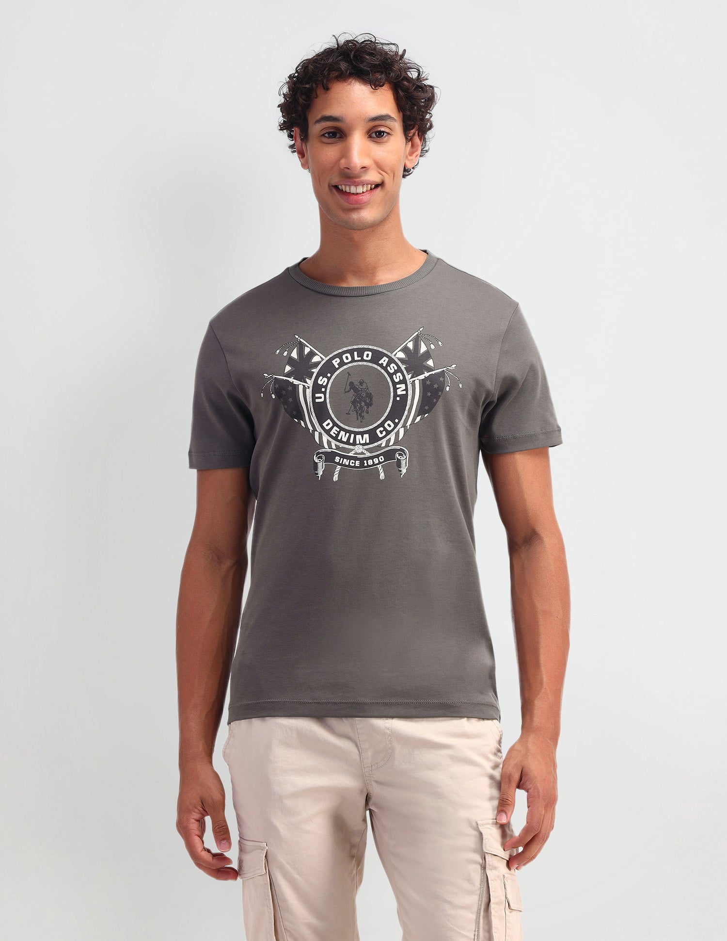 Brand Printed Pattern Muscle Fit T-Shirt Bgranite Grey - U.S. Polo Assn. India | Large