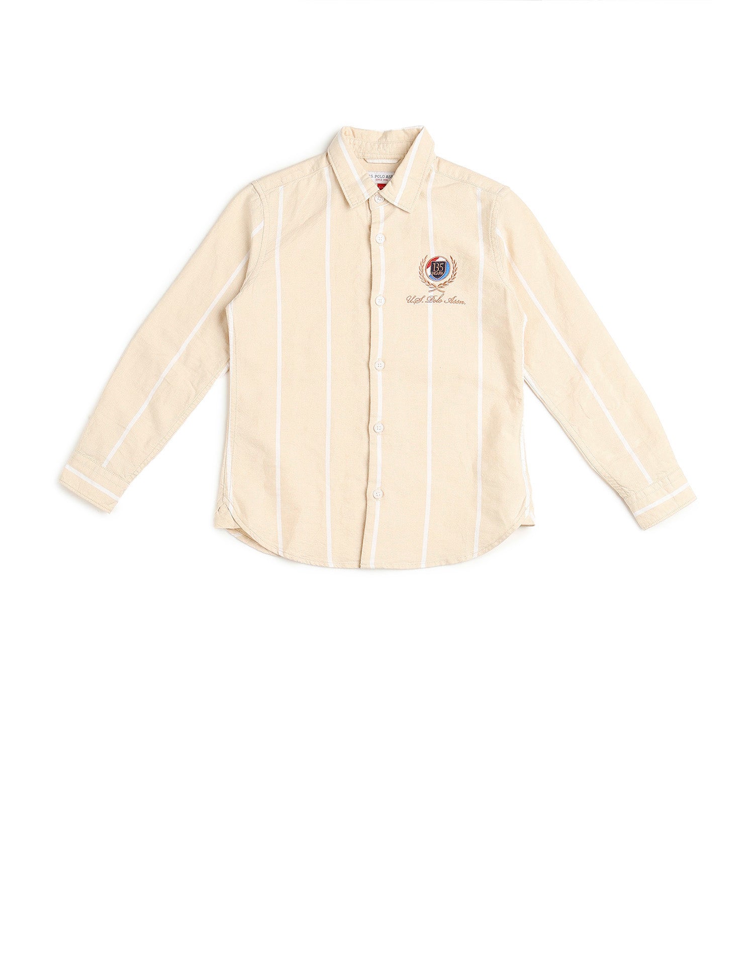 Boys Vertical Striped Oxford Shirt Beige - U.S. POLO ASSN. | Large