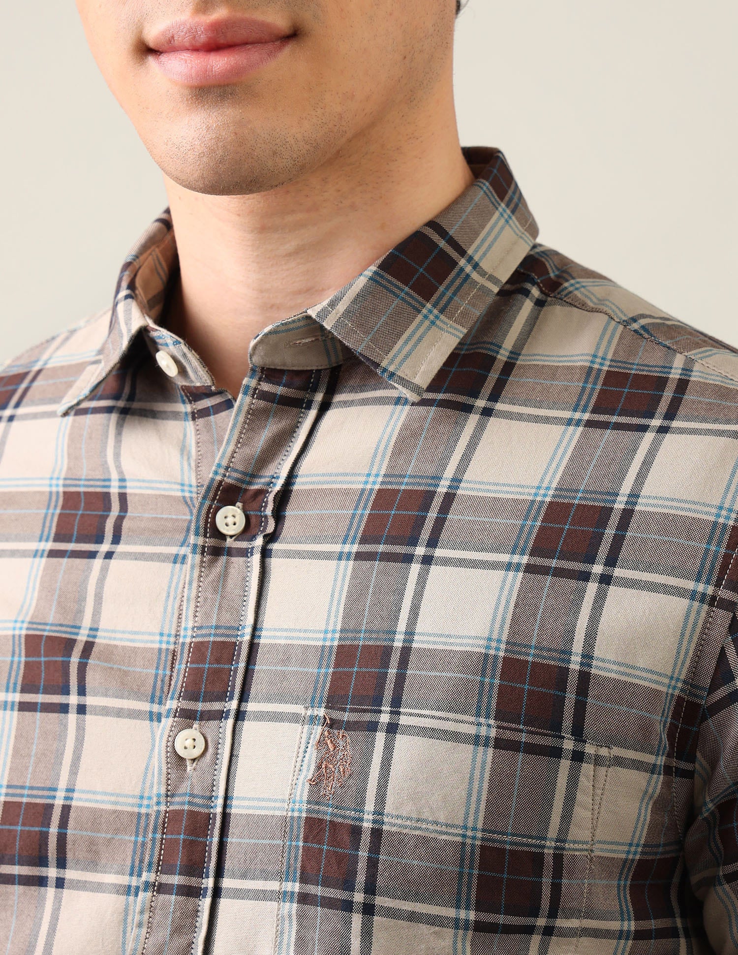 Grid Tattersall Checked Regular Fit Shirt Brown - U.S. Polo Assn. India | Large